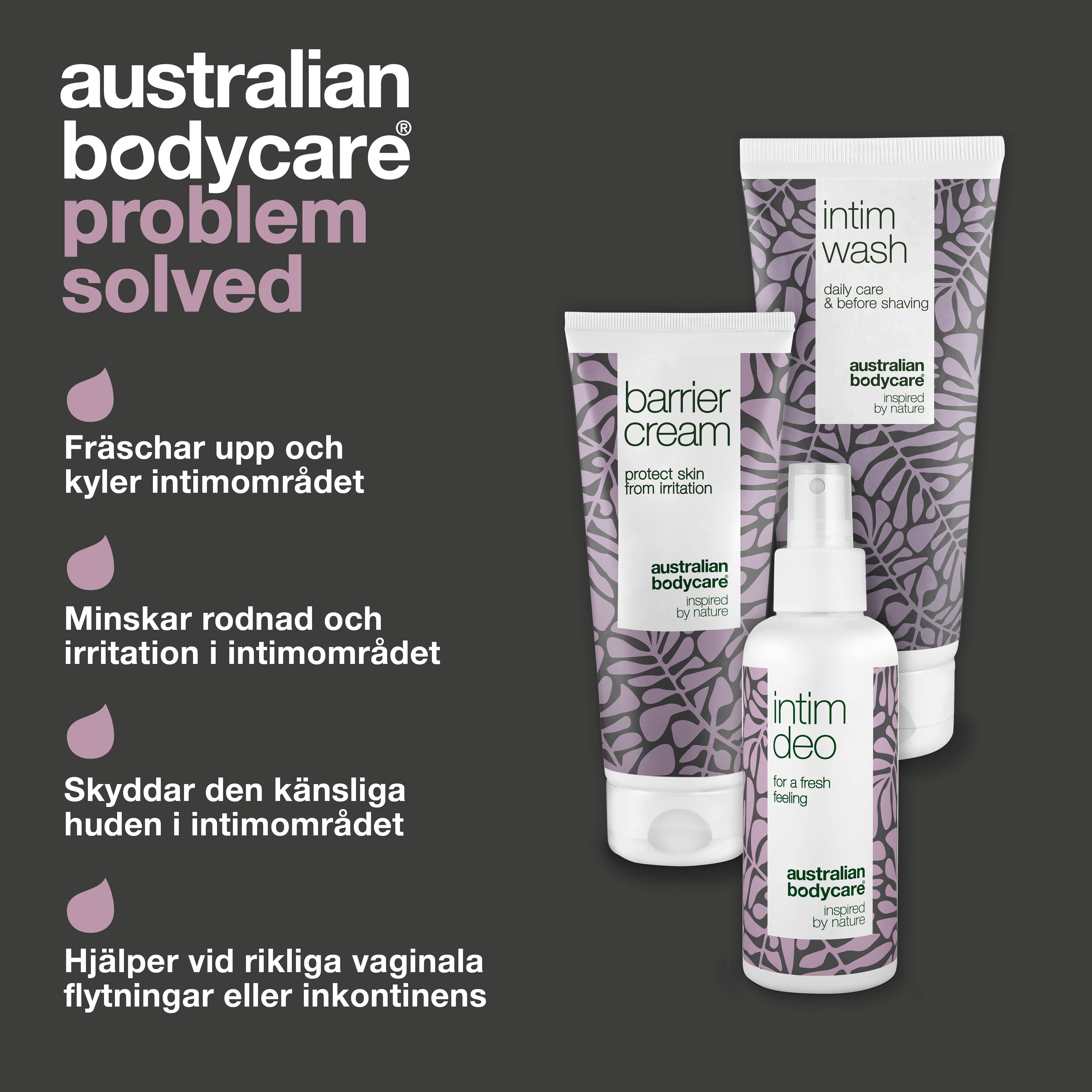 Pakke til pleje ved inkontinens — 3 produkter til at minimere lugt fra underlivet ved inkontinens