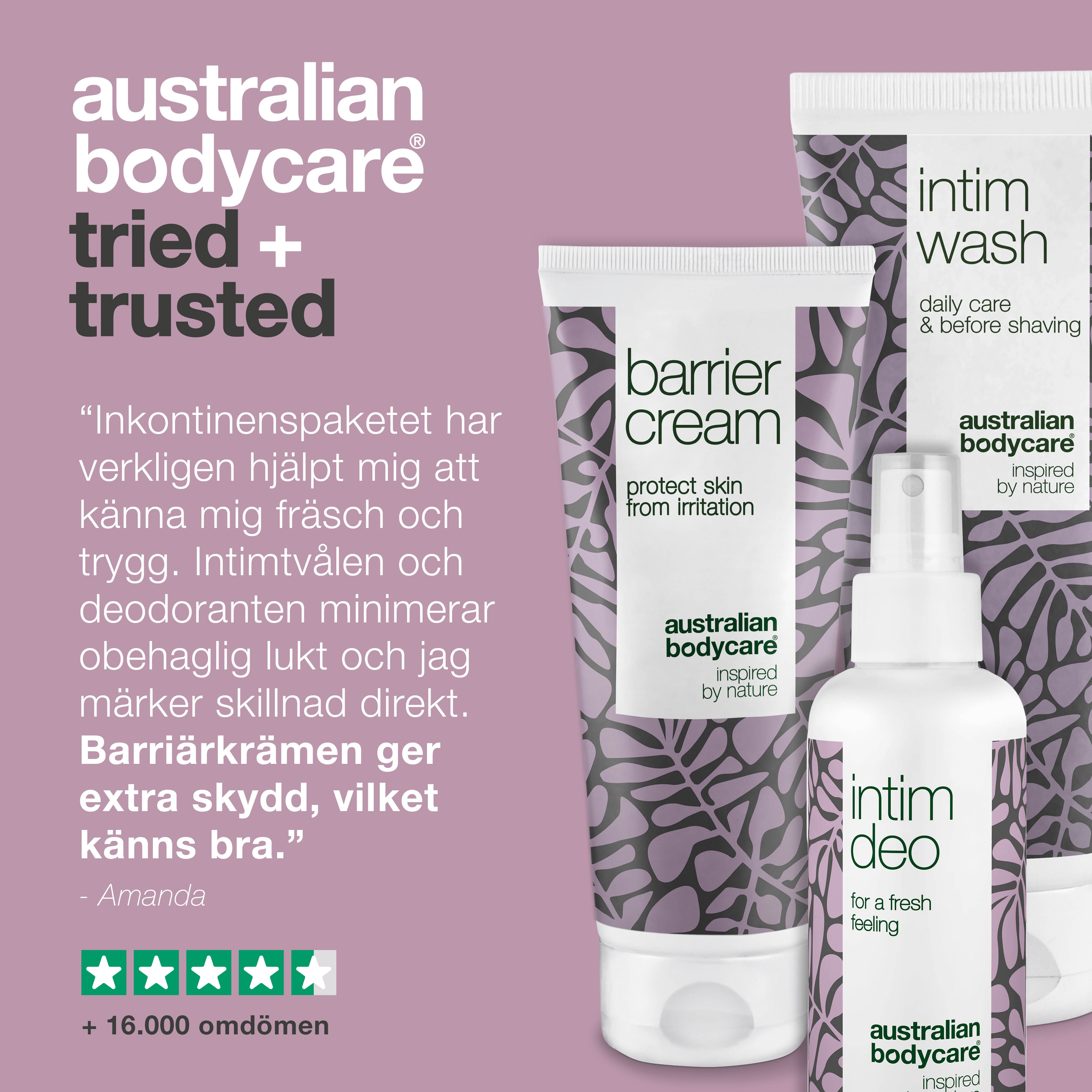 Pakke til pleje ved inkontinens — 3 produkter til at minimere lugt fra underlivet ved inkontinens