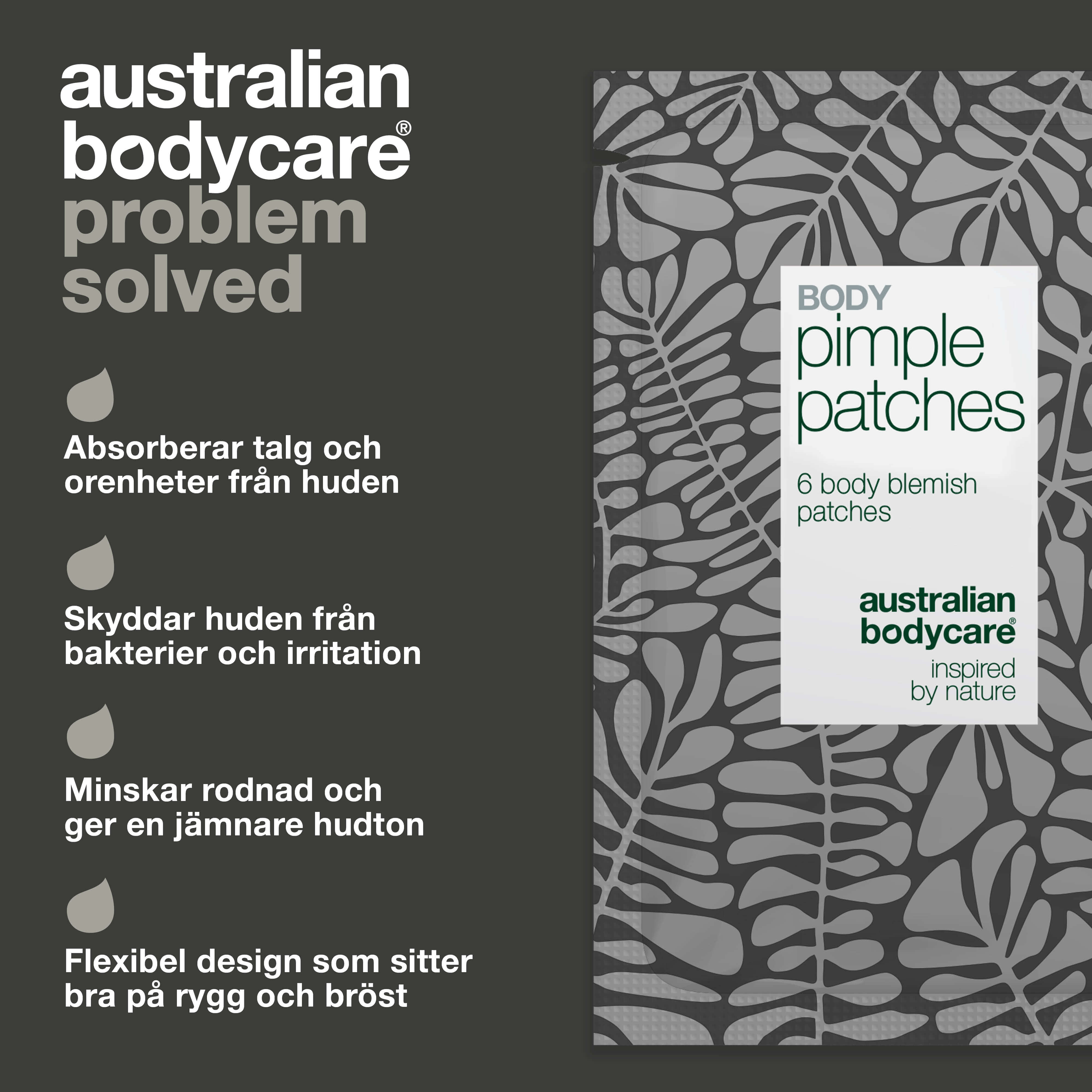 Body Pimple Patches – Finnplåster för kropp, rygg & bröst — Ta bort finnar på rygg, bröst och axlar med Body Pimple Patches. Absorberar talg och skyddar huden mot bakterier.