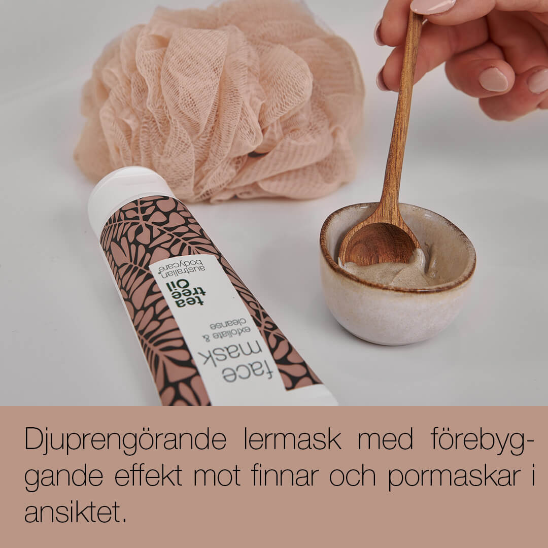 Ansiktsmask med Tea Tree Oil - Djuprengörande lermask mot pormaskar och finnar