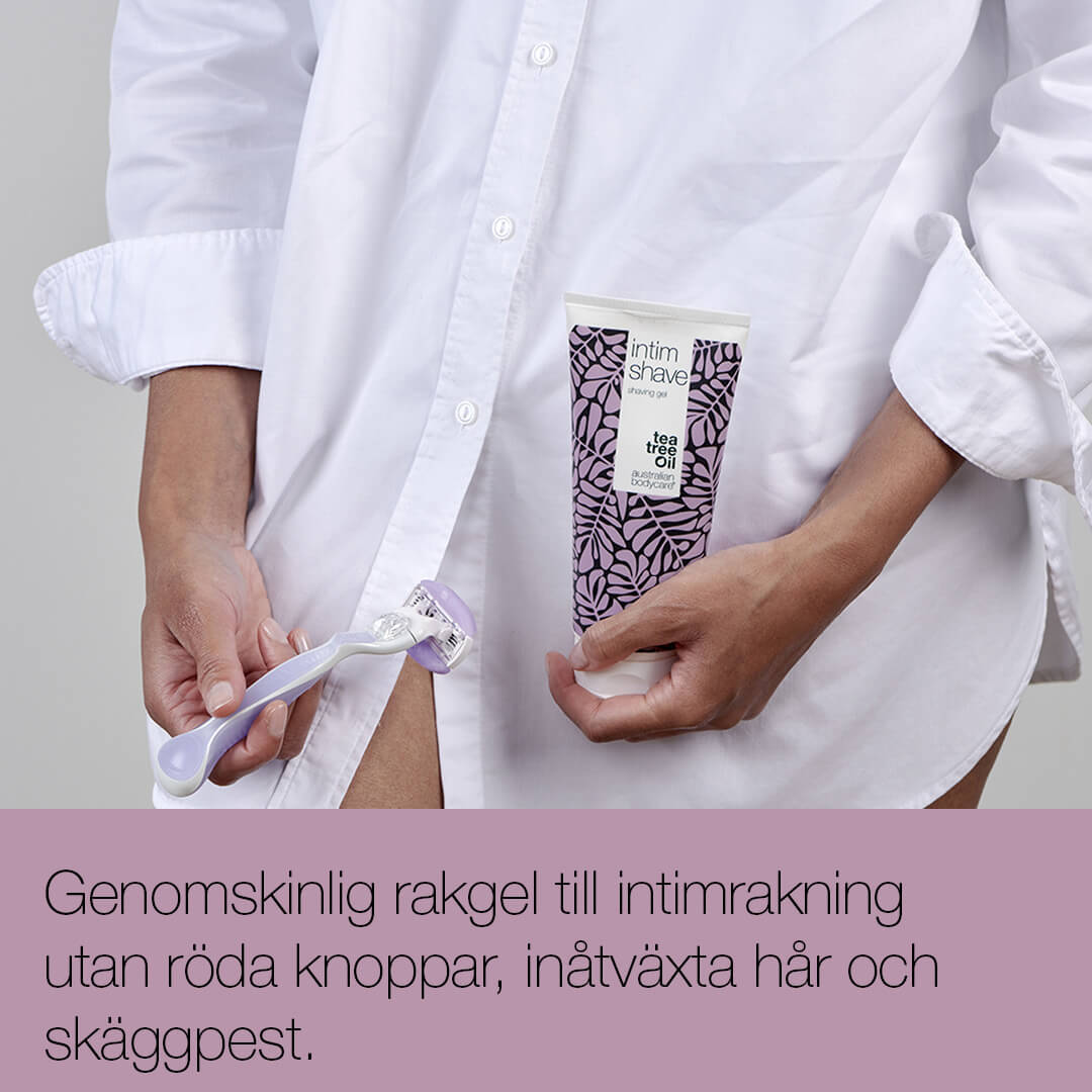 Rakgel till intimrakning - Intim rakgel mot röda prickar efter rakning och utslag efter rakning av könshår