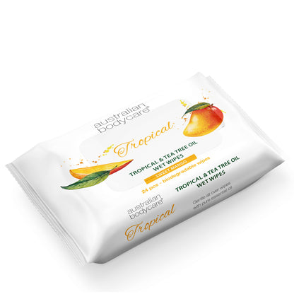 Våtservetter med mango & tea tree oil 24 st. för sminkborttagning - För daglig rengöring av kropp och ansikte