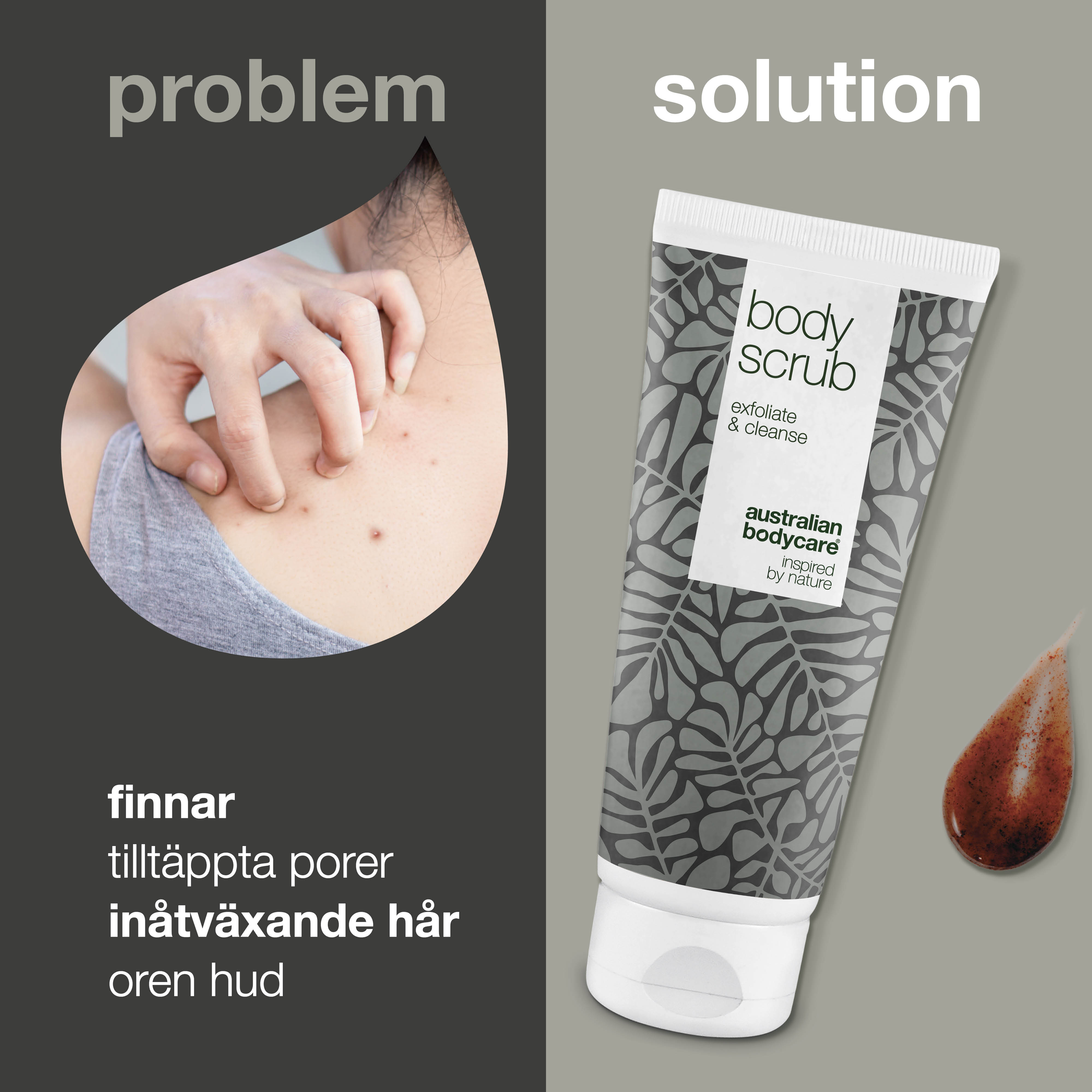 Body Scrub til bumser og uren hud på kroppen — Eksfoliering med 100% naturlig Tea Tree Oil - Også til intim brug