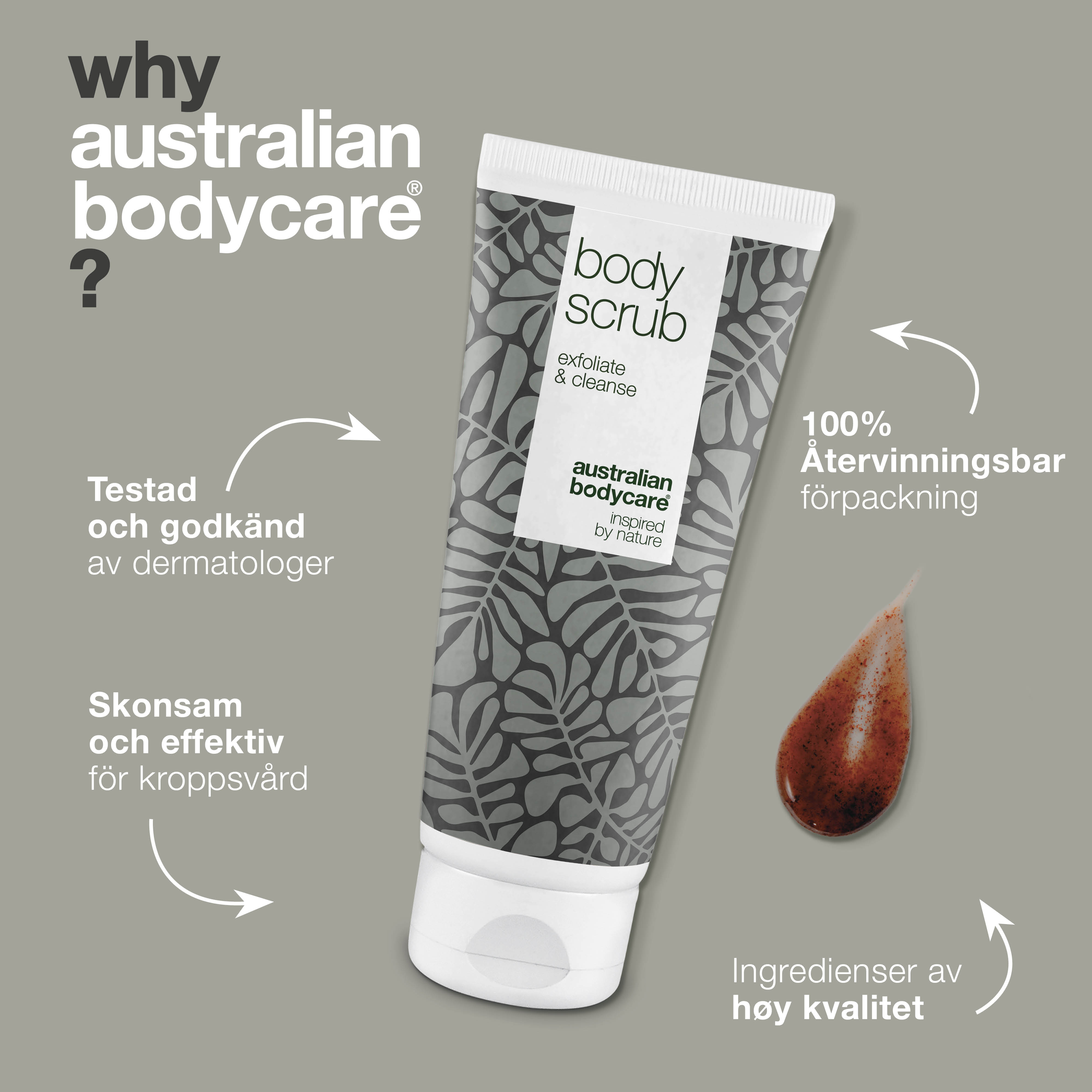 Body Scrub til bumser og uren hud på kroppen — Eksfoliering med 100% naturlig Tea Tree Oil - Også til intim brug