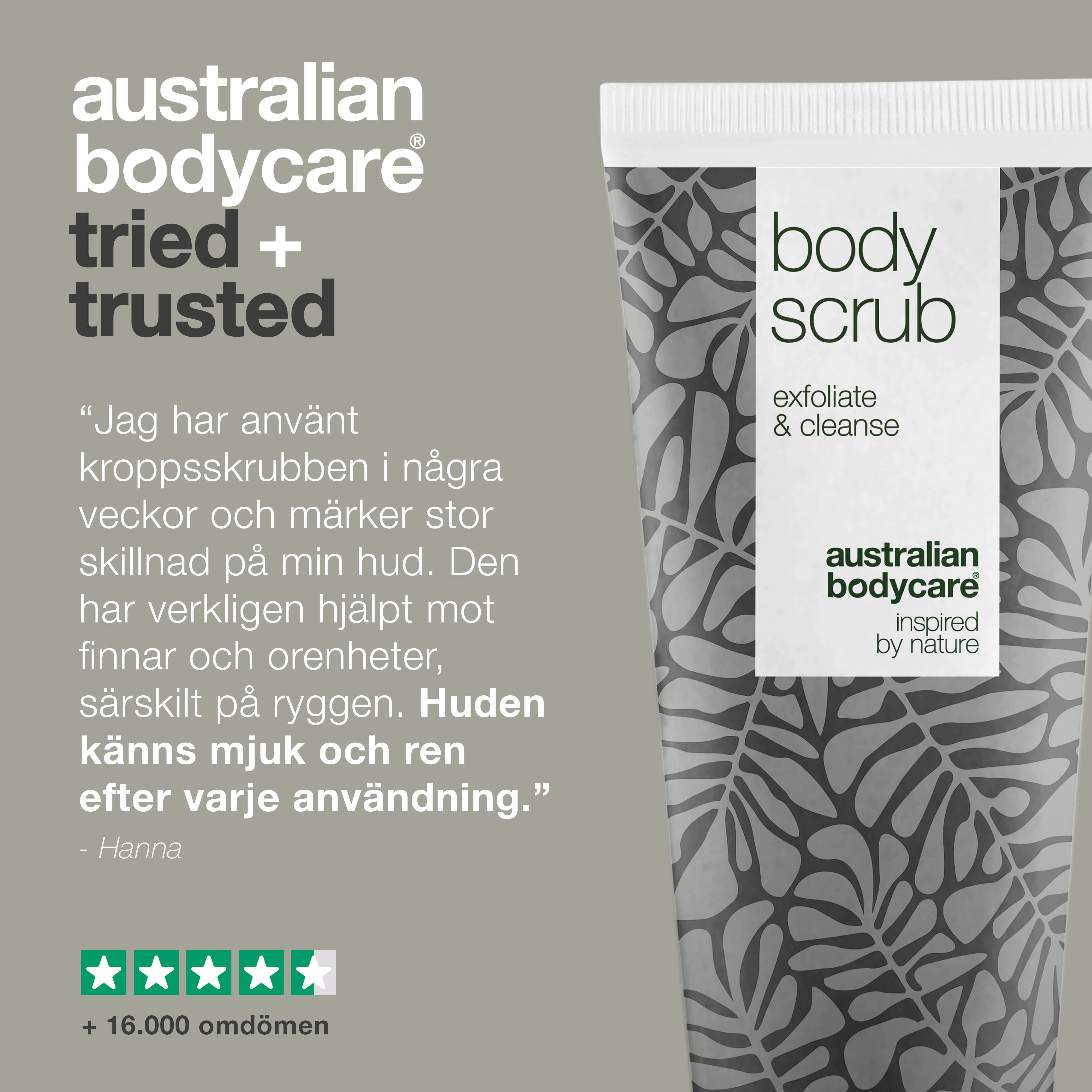 Body Scrub til bumser og uren hud på kroppen — Eksfoliering med 100% naturlig Tea Tree Oil - Også til intim brug