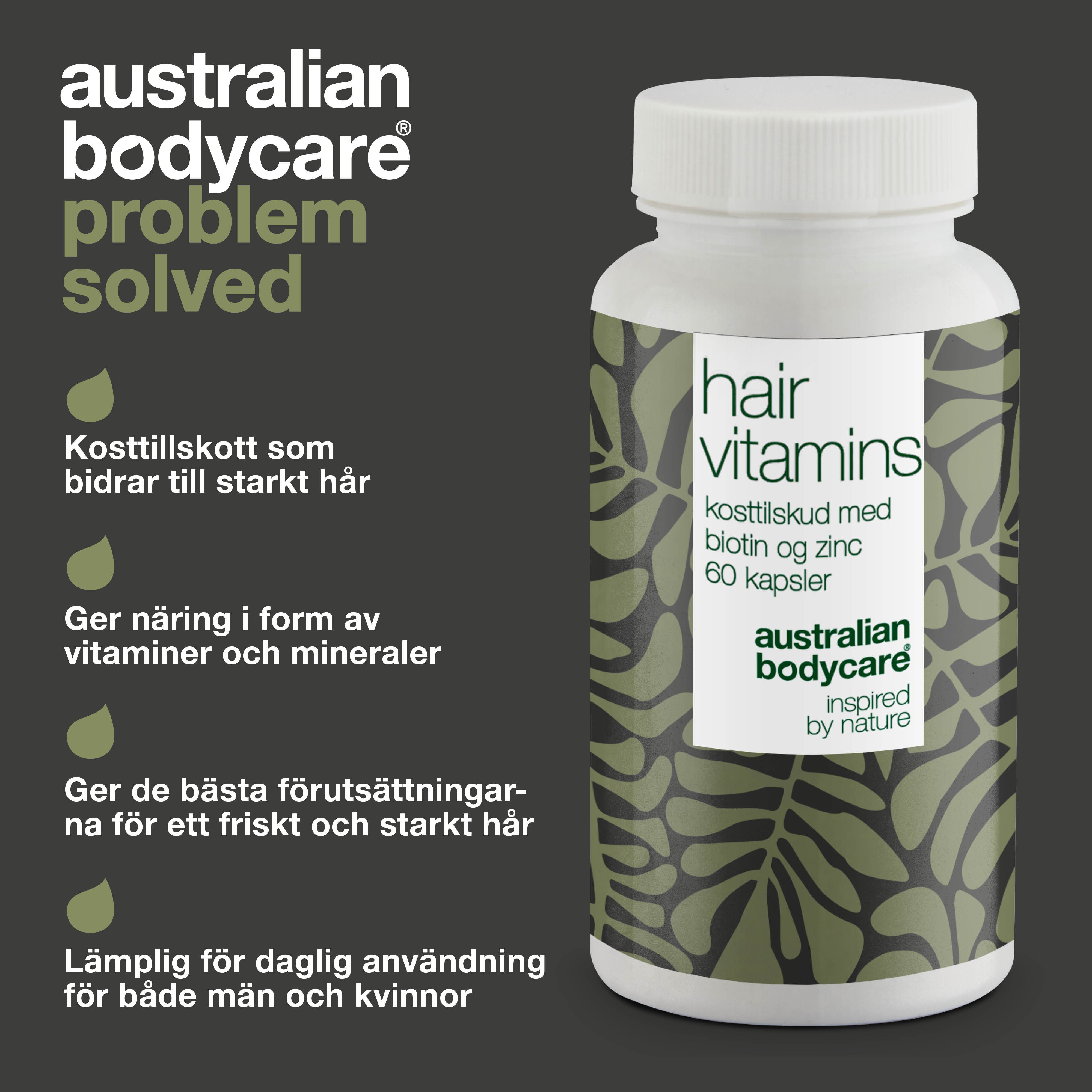 Hårvitaminer med Biotin — Vitaminer med højt indhold af biotin, som bidrager til at vedligeholde et normalt hår.