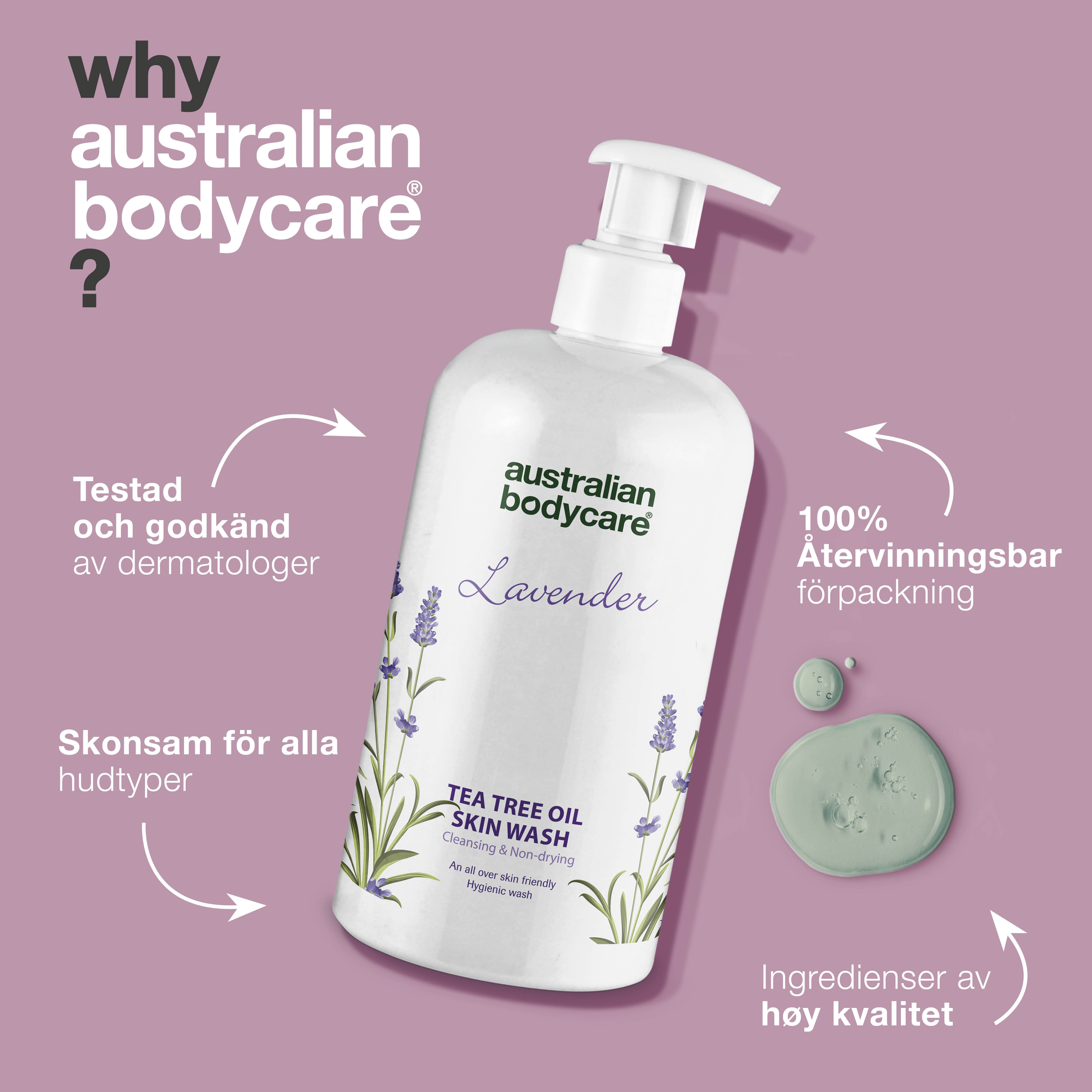 Professionel Lavendel Skin Wash — Professionel Showergel med Tea Tree Oil og Lavendel til daglig kropsvask