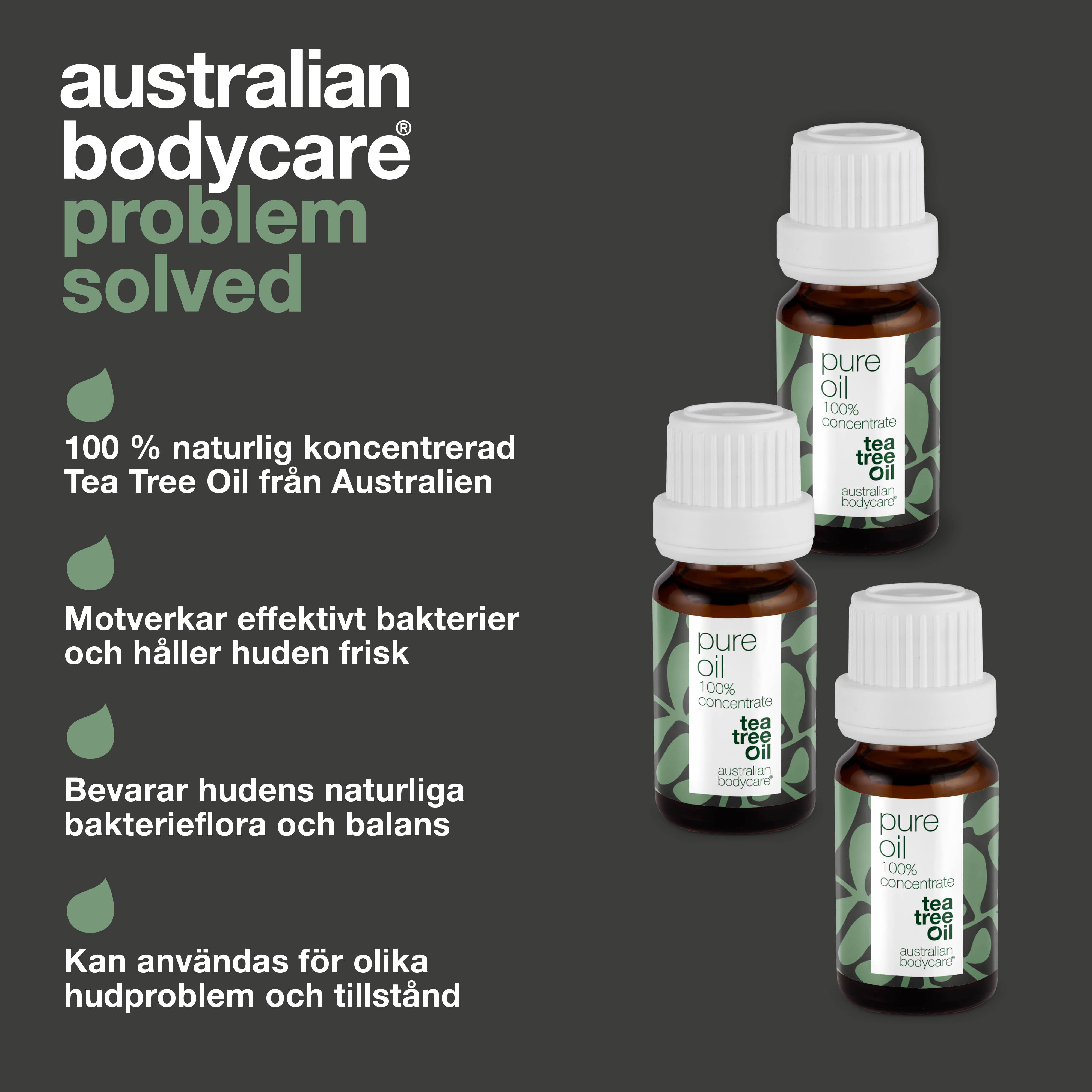 3 stk. XL 30 ml Tea Tree Oil til hudproblemer — 3-pak med 100% koncentreret og ufortyndet Tea Tree Oil fra Australien