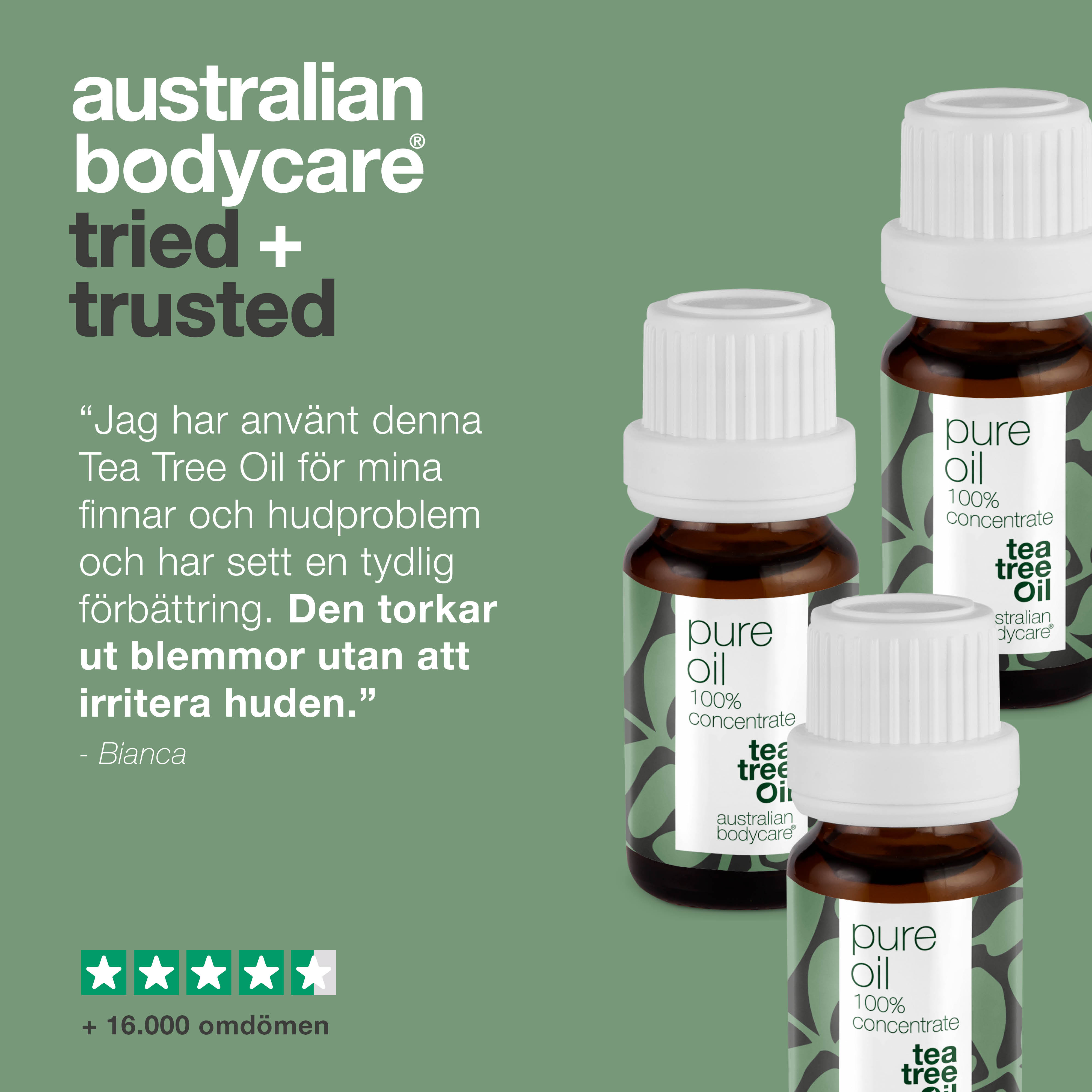3 stk. XL 30 ml Tea Tree Oil til hudproblemer — 3-pak med 100% koncentreret og ufortyndet Tea Tree Oil fra Australien