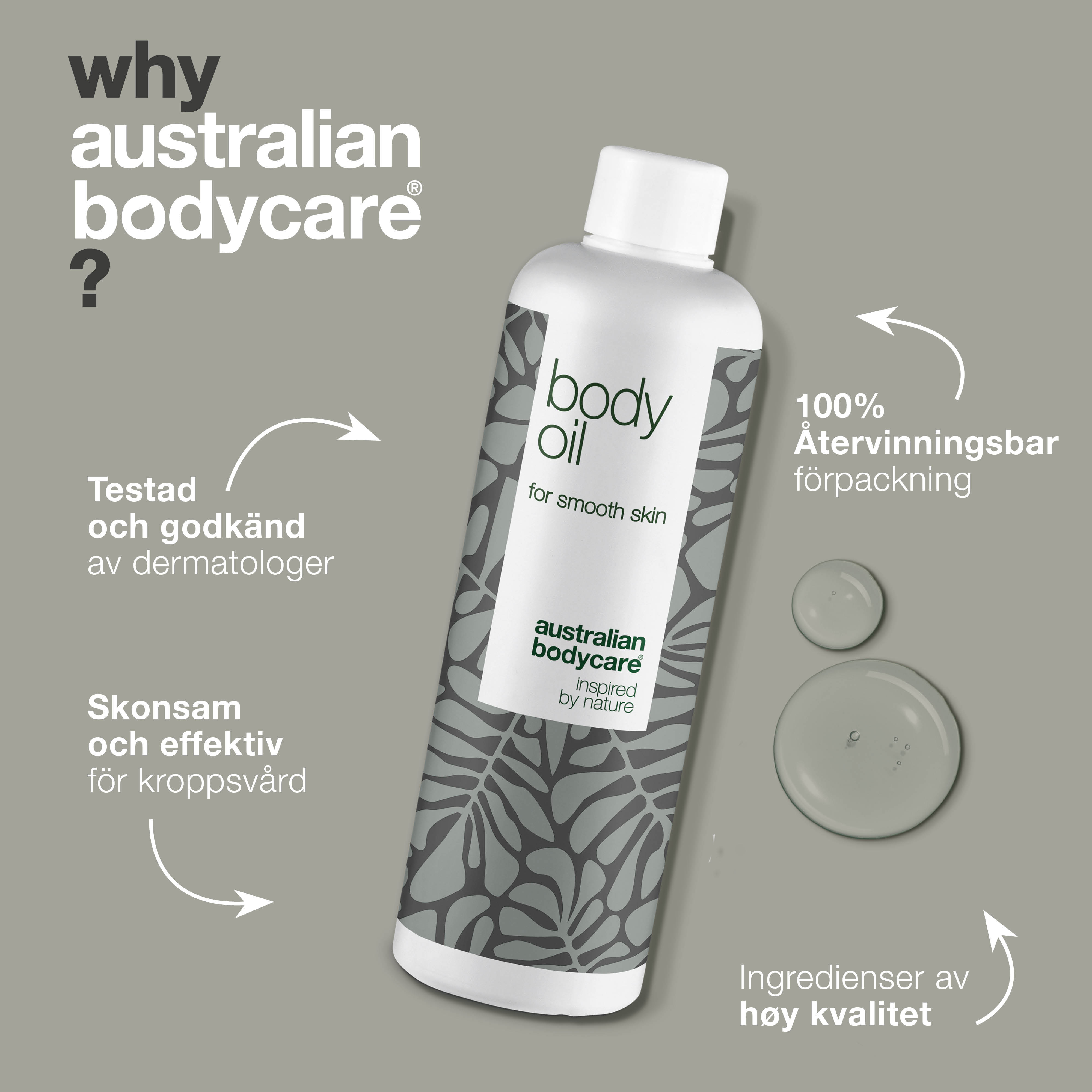 Body Oil – Minskar bristningar, ärr och pigmentfläckar — Body Oil minskar bristningar, ärr och pigmentfläckar. Med mandelolja, squalane och vitamin E återfuktas och mjukgörs huden.