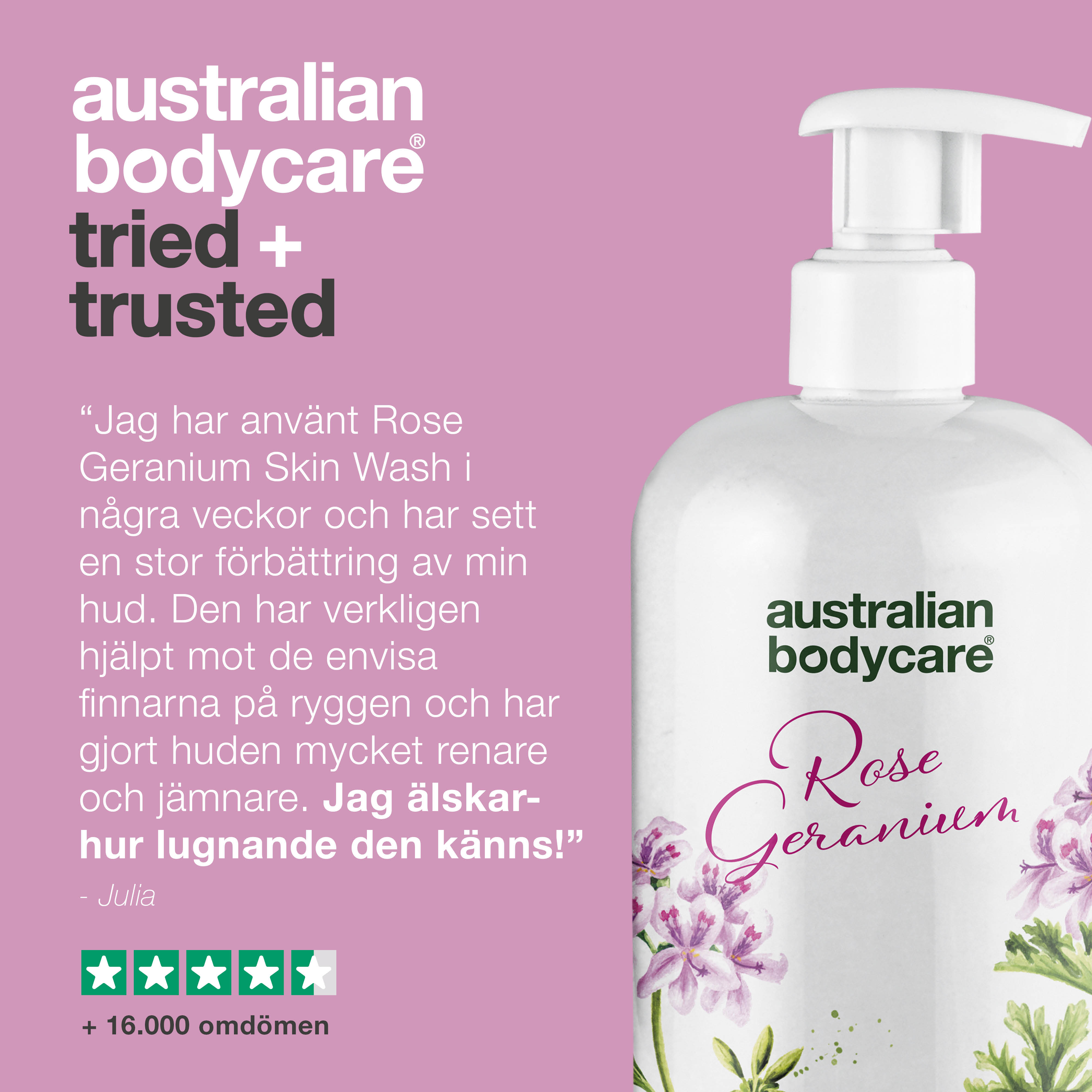 Professionel Rose Skin Wash — Dybderensende professionel showergel med Tea Tree Oil og Rose Geranium