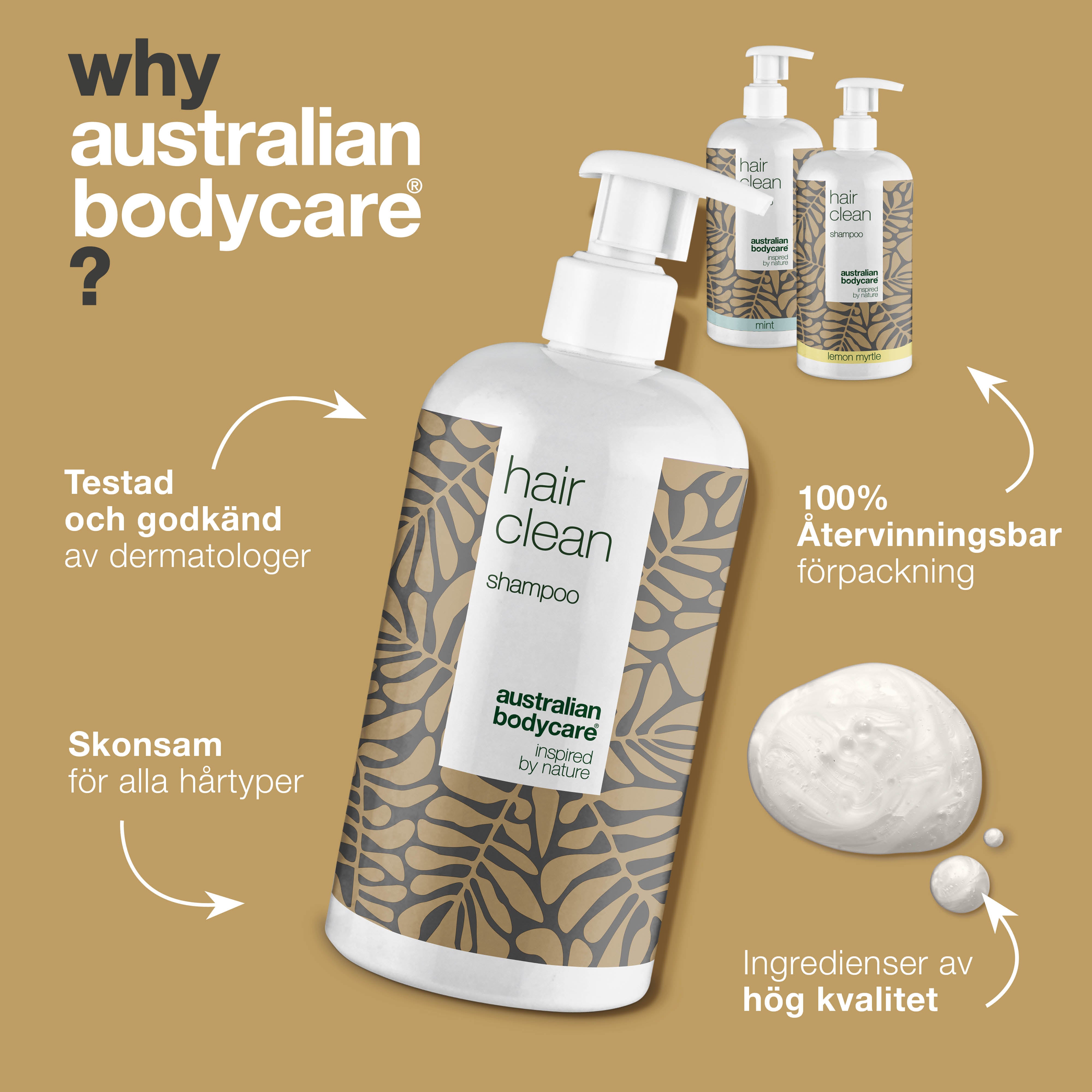 3 Hair Clean shampoo - paketerbjudande — Paketerbjudande med tre 500 ml schampo: Tea Tree Oil, Lemon Myrtle & Mint
