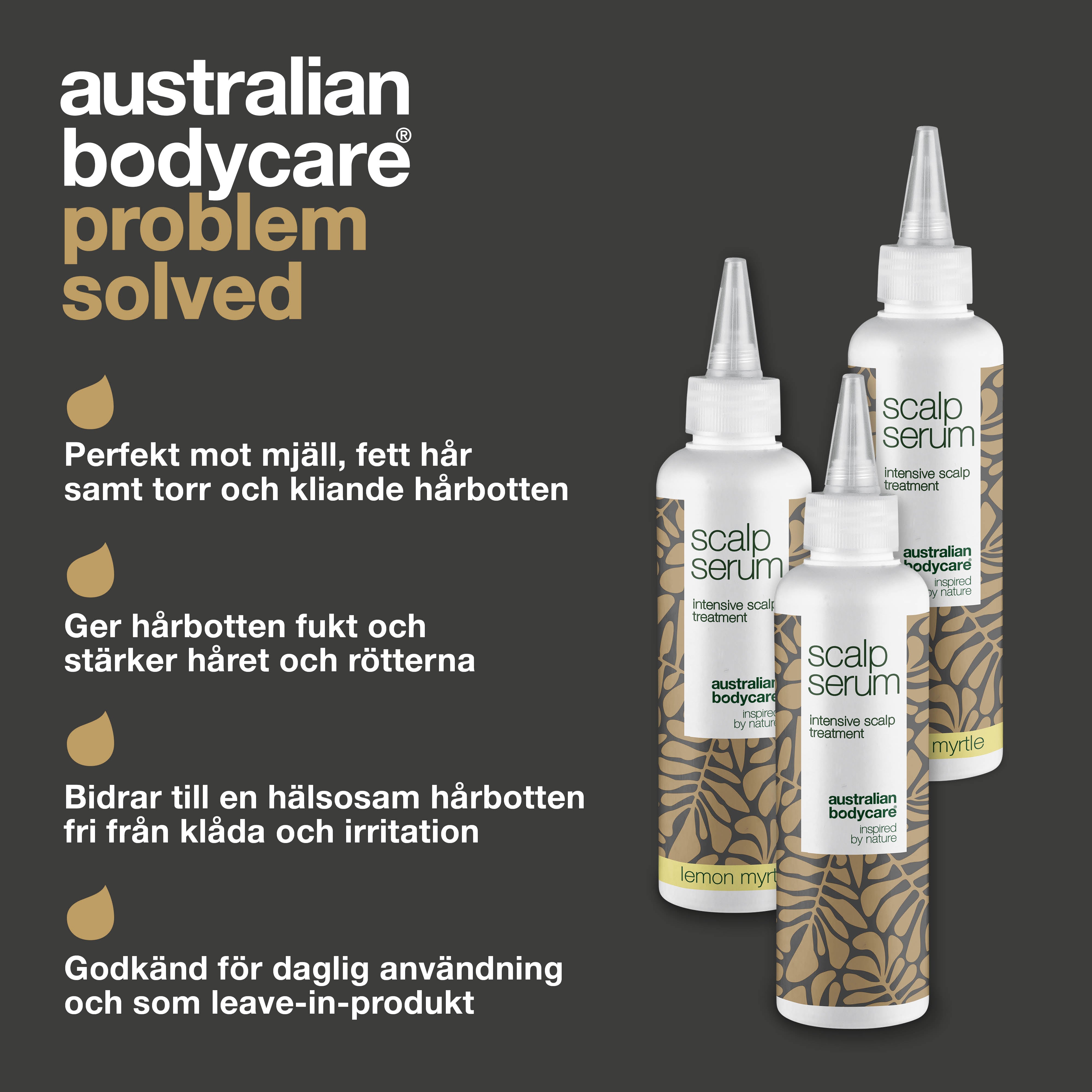 3 Scalp Serum hårbottenkur - paketerbjudande — Paketerbjudande med tre 150 ml hårbottenkurer: Tea Tree Oil, Lemon Myrtle & Mint