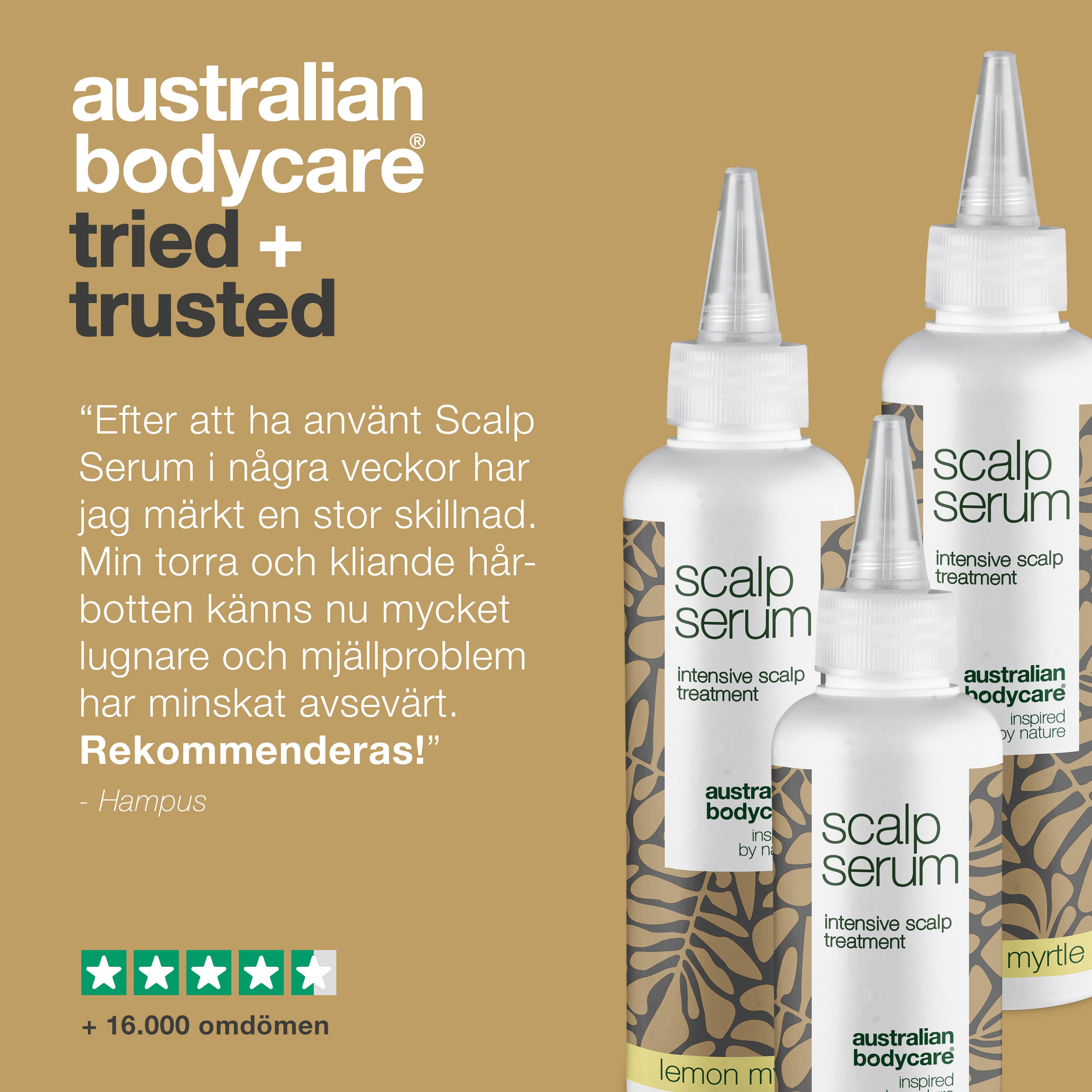 3 Scalp Serum hårbottenkur - paketerbjudande — Paketerbjudande med tre 150 ml hårbottenkurer: Tea Tree Oil, Lemon Myrtle & Mint
