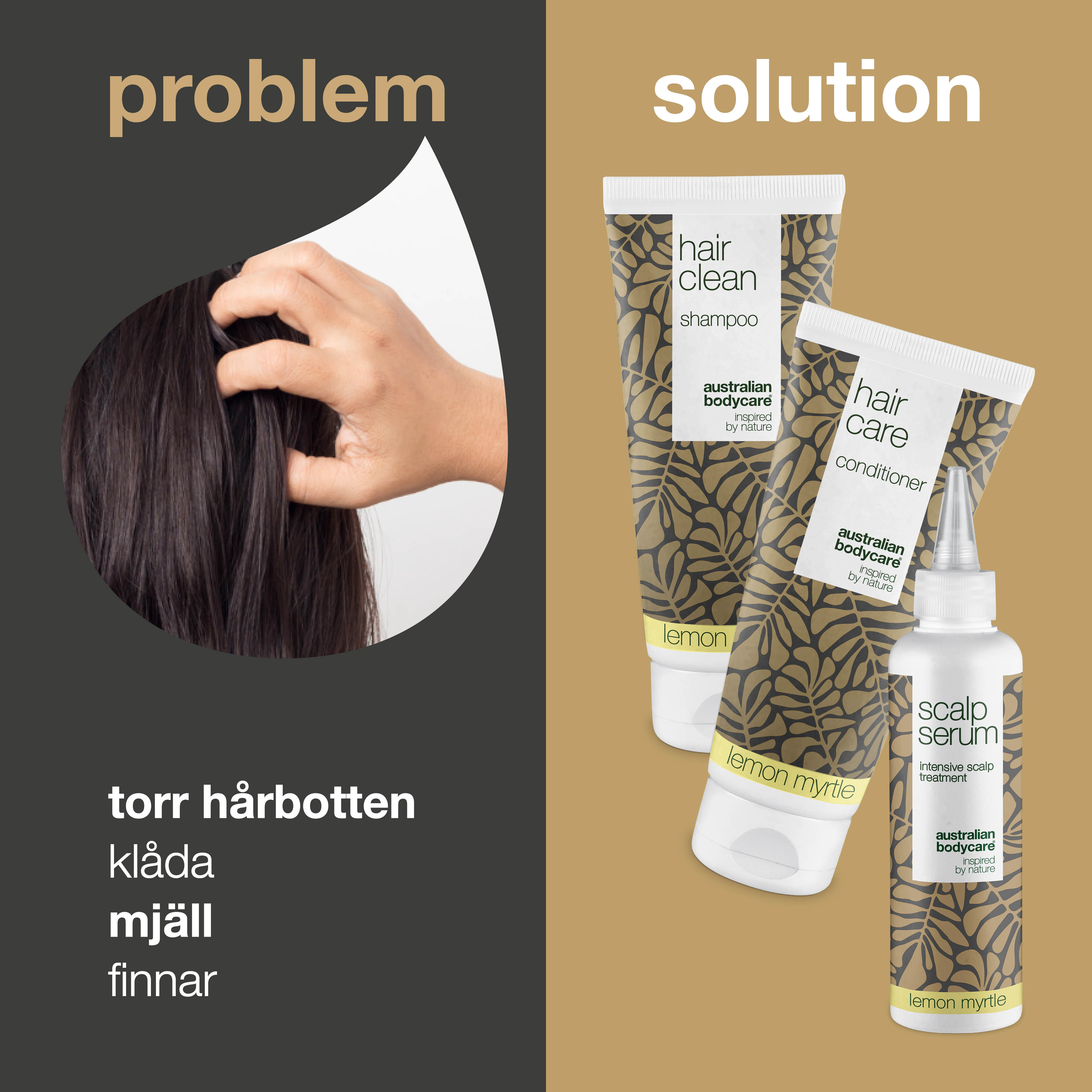 Hovedbundspakke med Lemon Myrtle — 3 produkter med Tea Tree Oil og Lemon Myrtle til skæl og tør hovedbund
