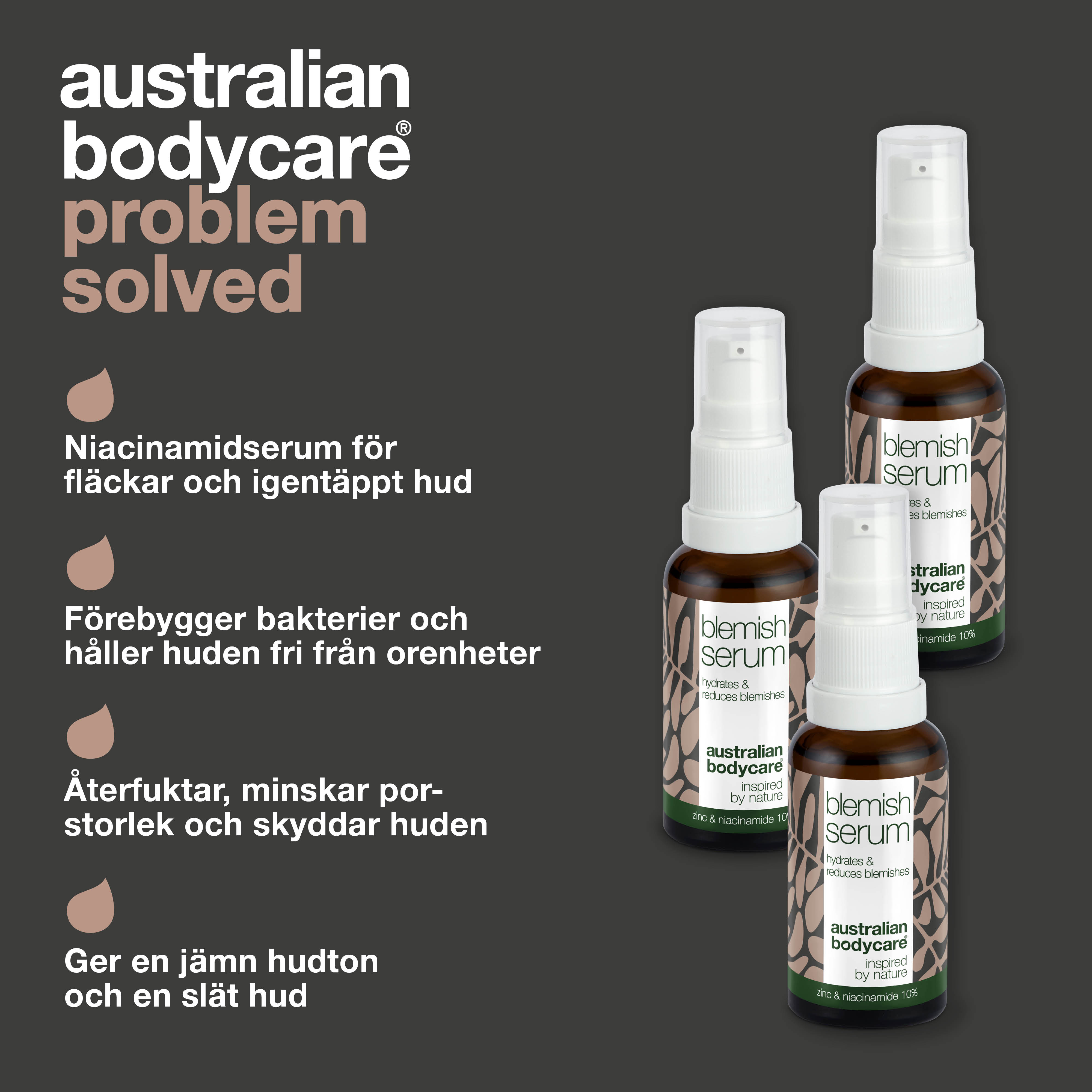 3 stk. Niacinamid Serum til bumser og uren hud — Med Niacinamid 10%, Zink 1% og Tea Tree Oil til uren & fedtet hud