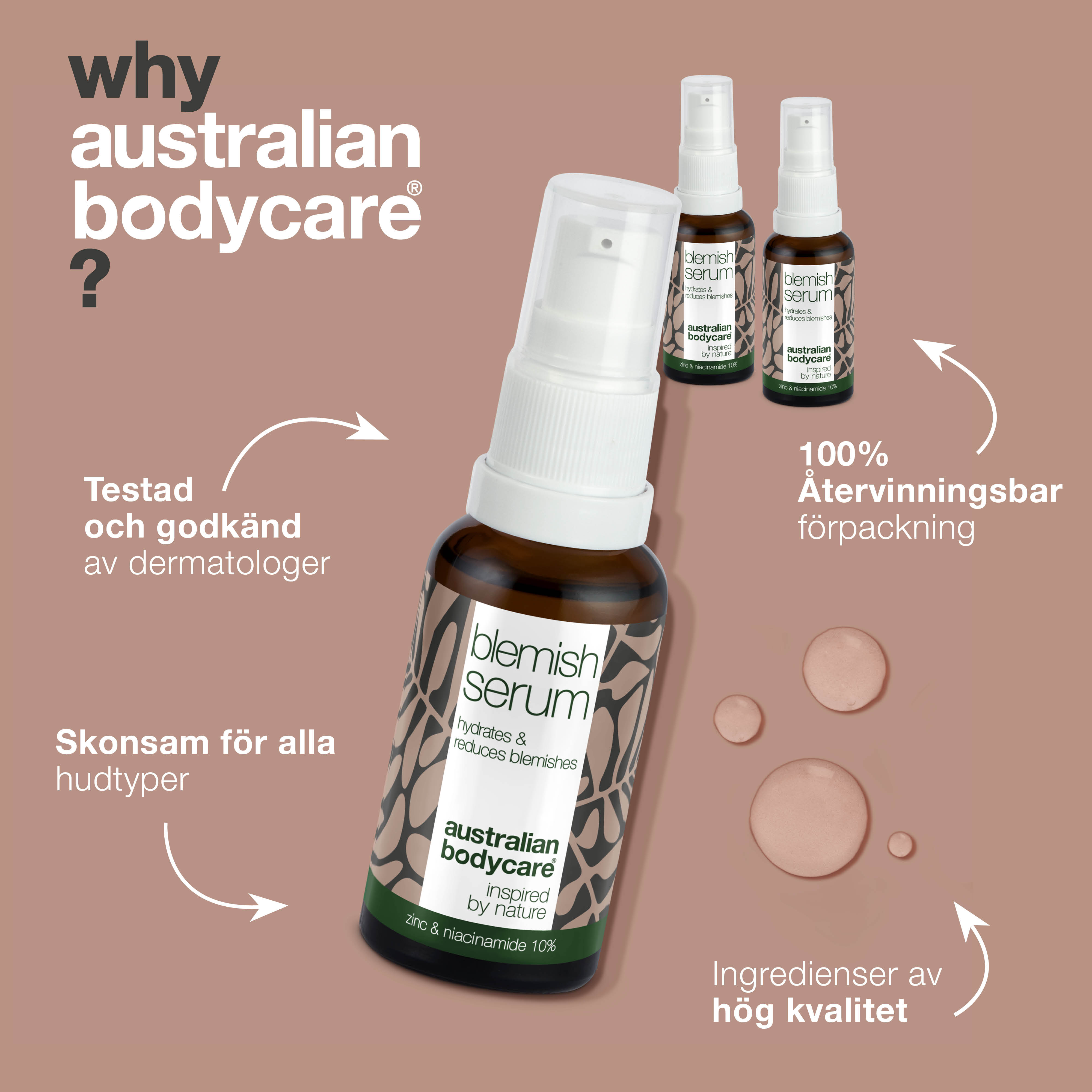 3 stk. Niacinamid Serum til bumser og uren hud — Med Niacinamid 10%, Zink 1% og Tea Tree Oil til uren & fedtet hud