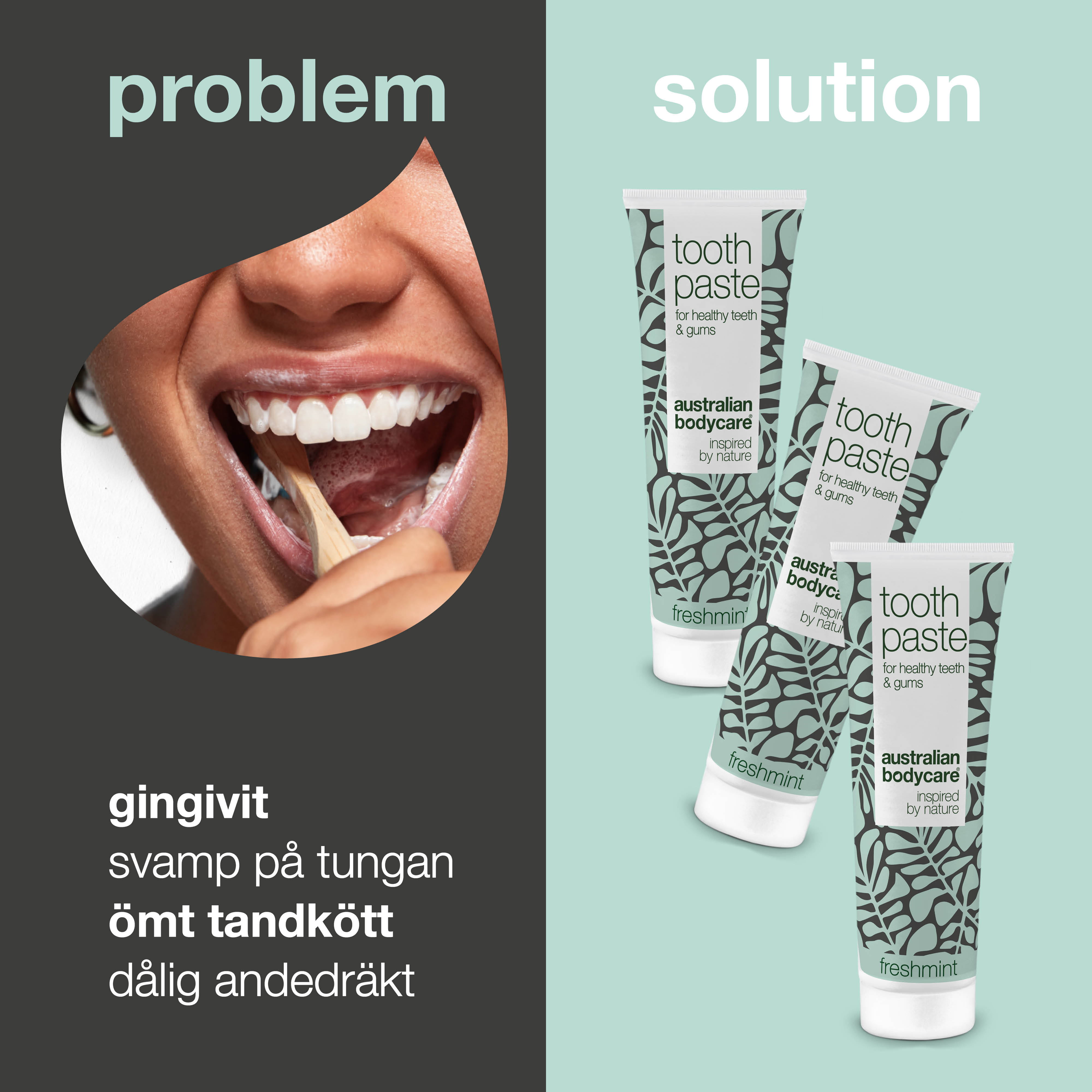 3 stk. Tea Tree Oil Tandpasta Freshmint — Til daglig pleje ved paradentose, svamp og tandkødsbetændelse