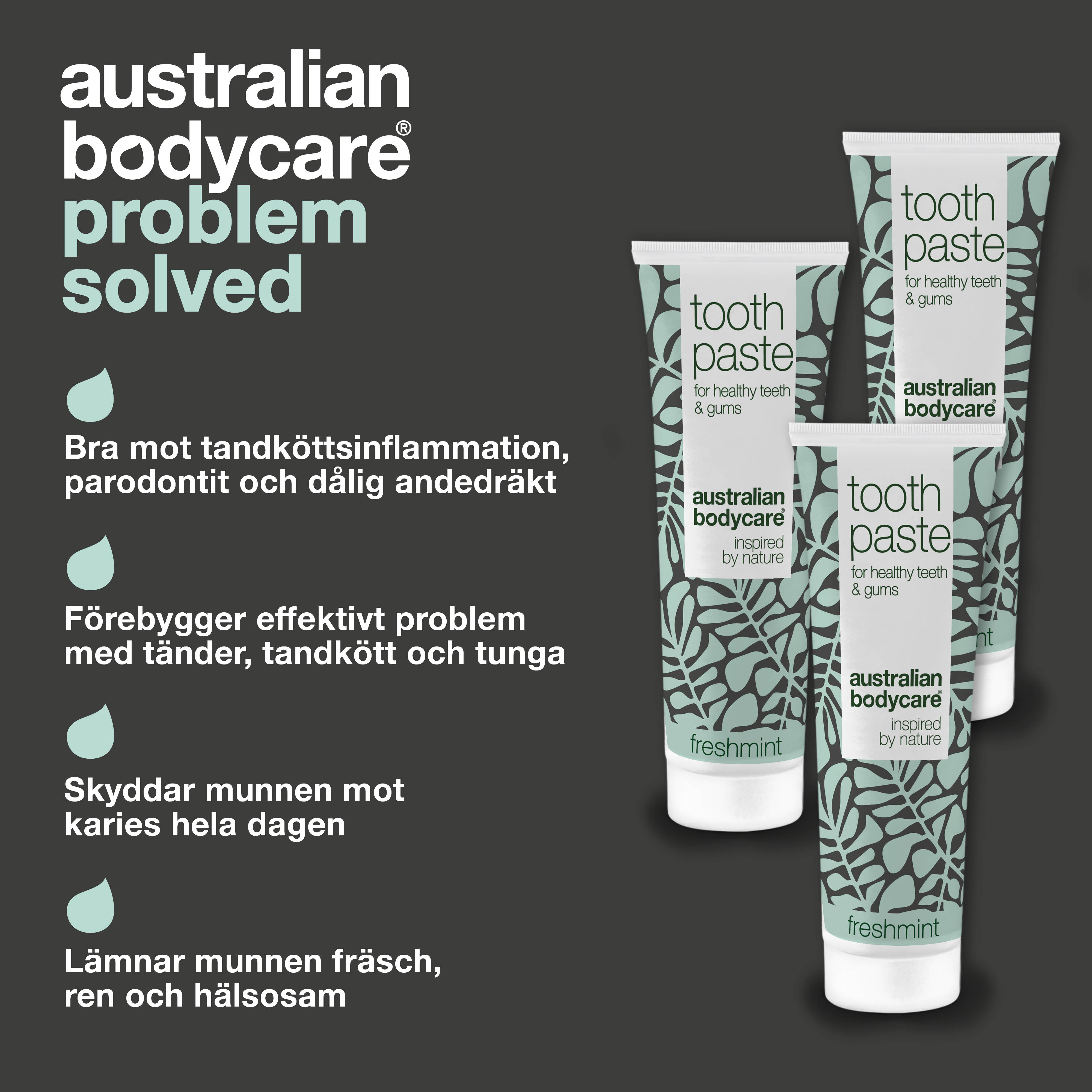 3 stk. Tea Tree Oil Tandpasta Freshmint — Til daglig pleje ved paradentose, svamp og tandkødsbetændelse