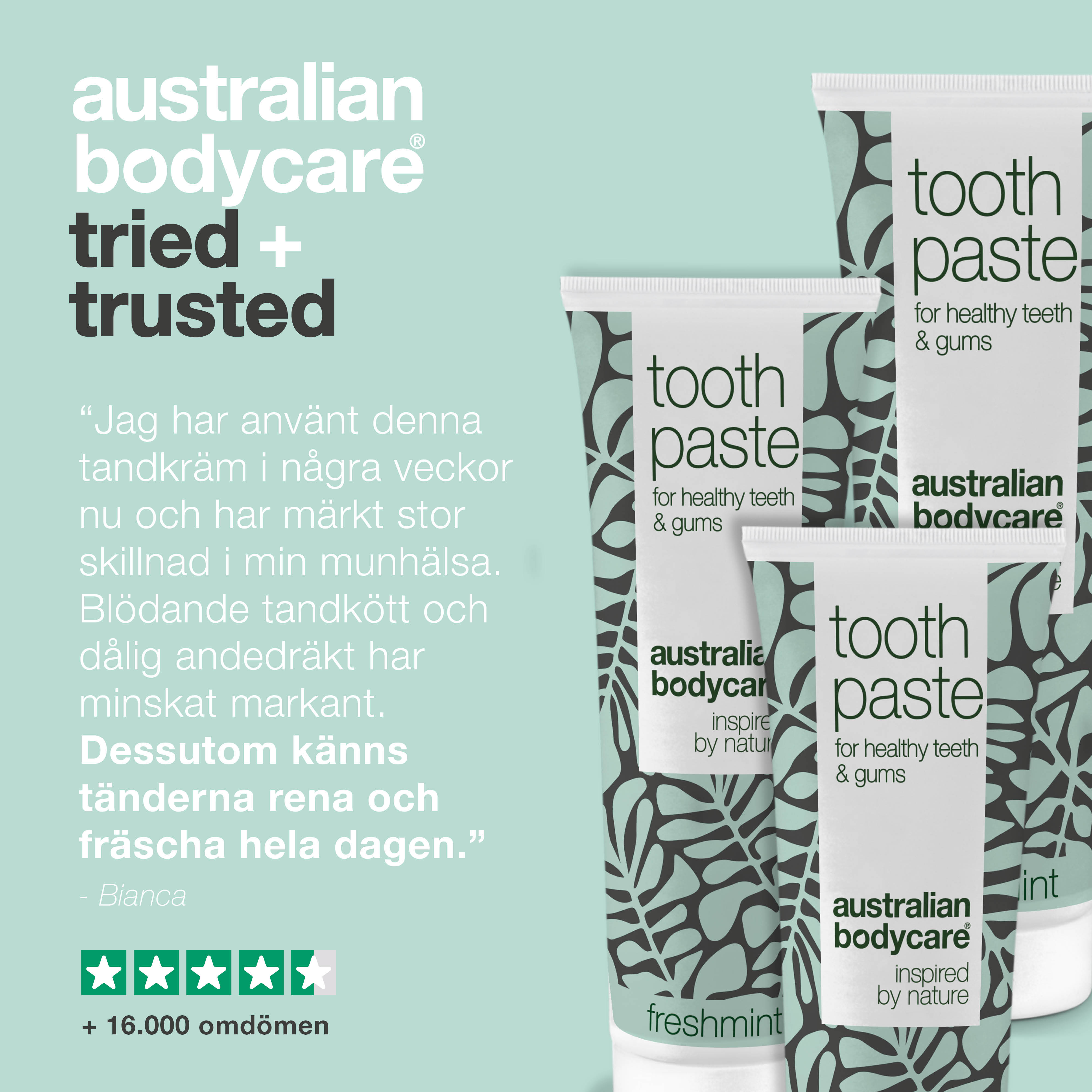 3 stk. Tea Tree Oil Tandpasta Freshmint — Til daglig pleje ved paradentose, svamp og tandkødsbetændelse