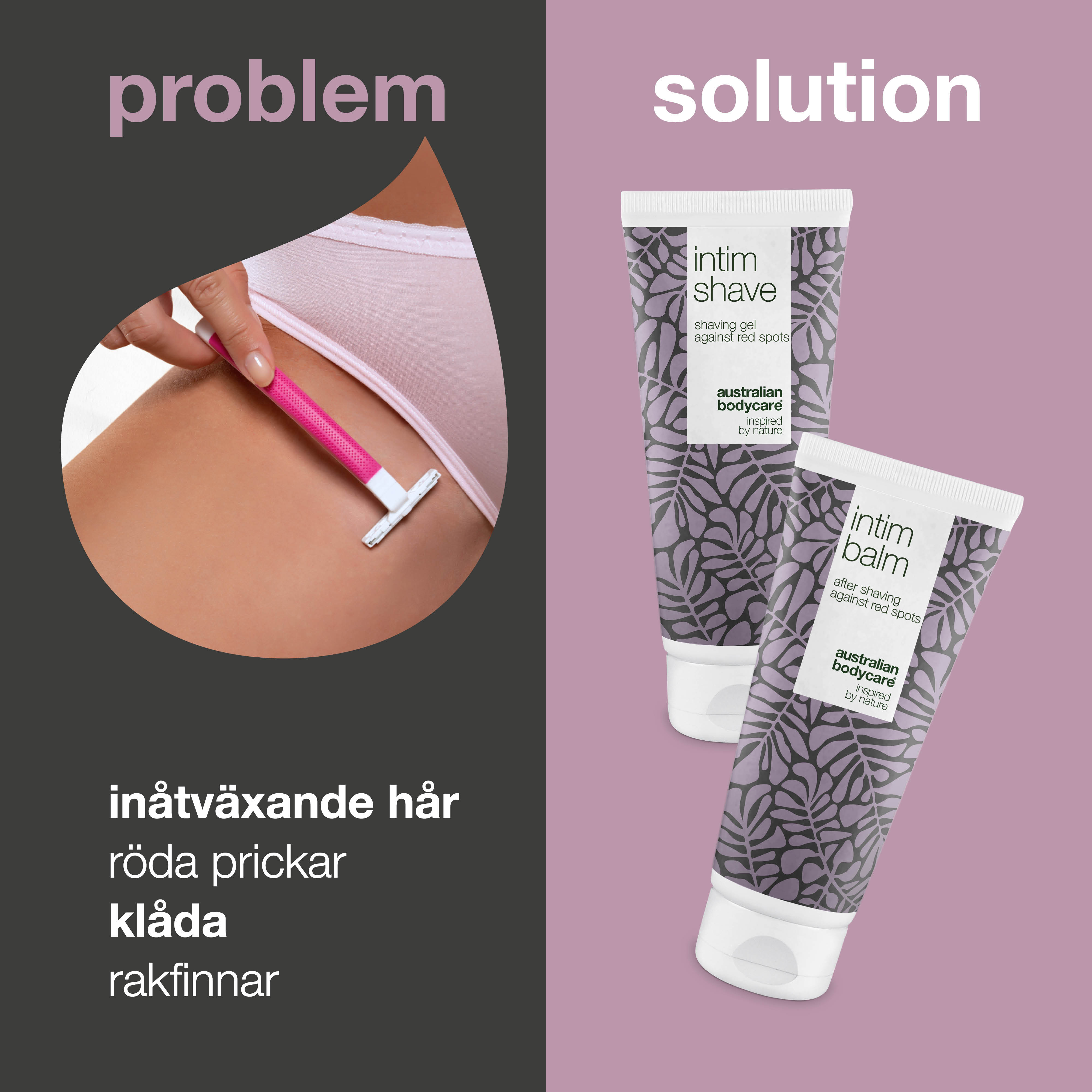XL Sæt til intimbarbering uden røde knopper — Stor intim barbergel og aftershave balm mod indgroede hår