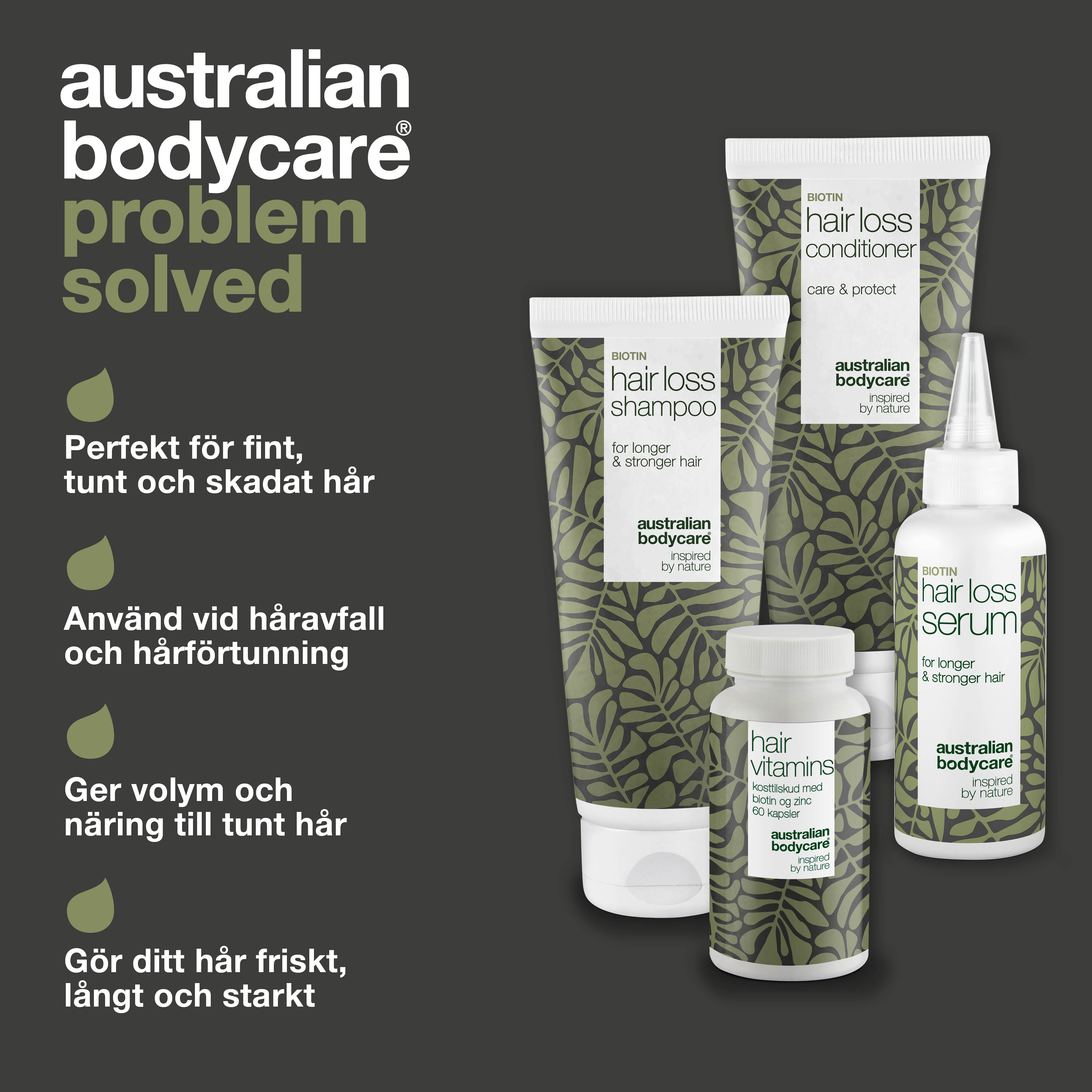 Pakke til hårtab og tyndt hår — Hårtabsprodukter med Biotin, Tea Tree Oil og Capilia Longa