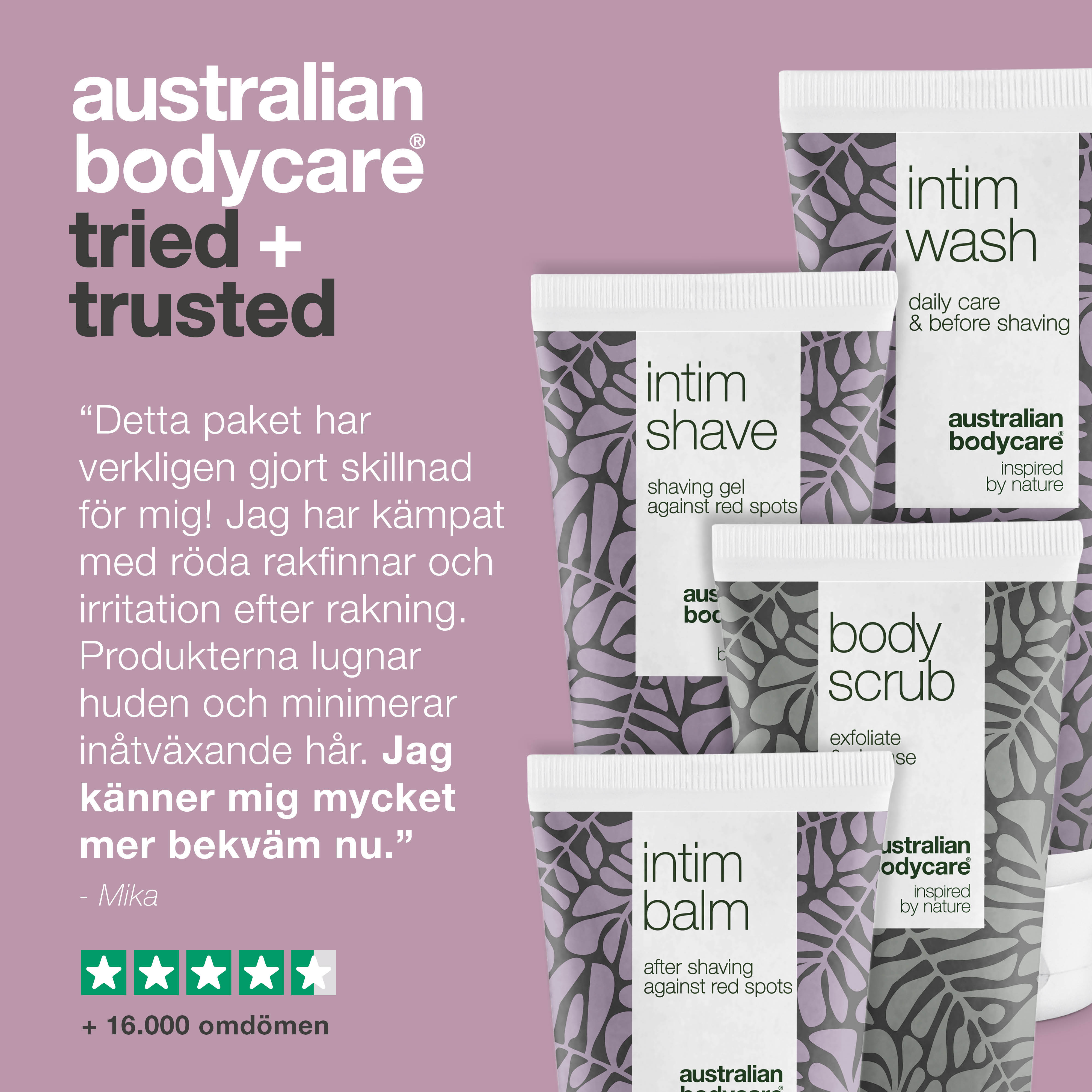 4-pak til intimbarbering mod røde knopper og indgroede hår — 4 produkter mod barberknopper og skægpest i intimområdet