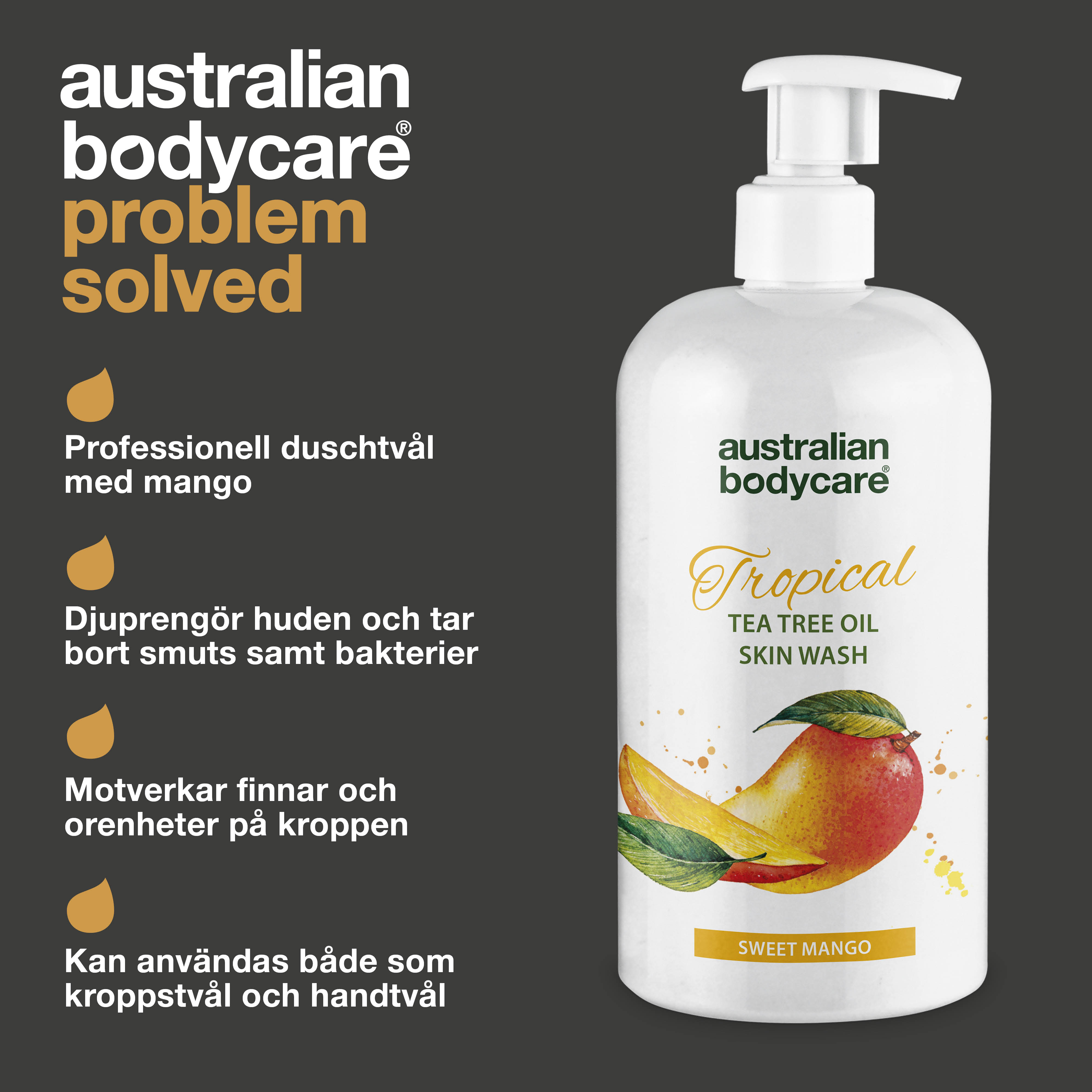 Professionel Tropical Skin Wash med mango — Body Wash med Tea Tree Oil og mango for ren og problemfri hud
