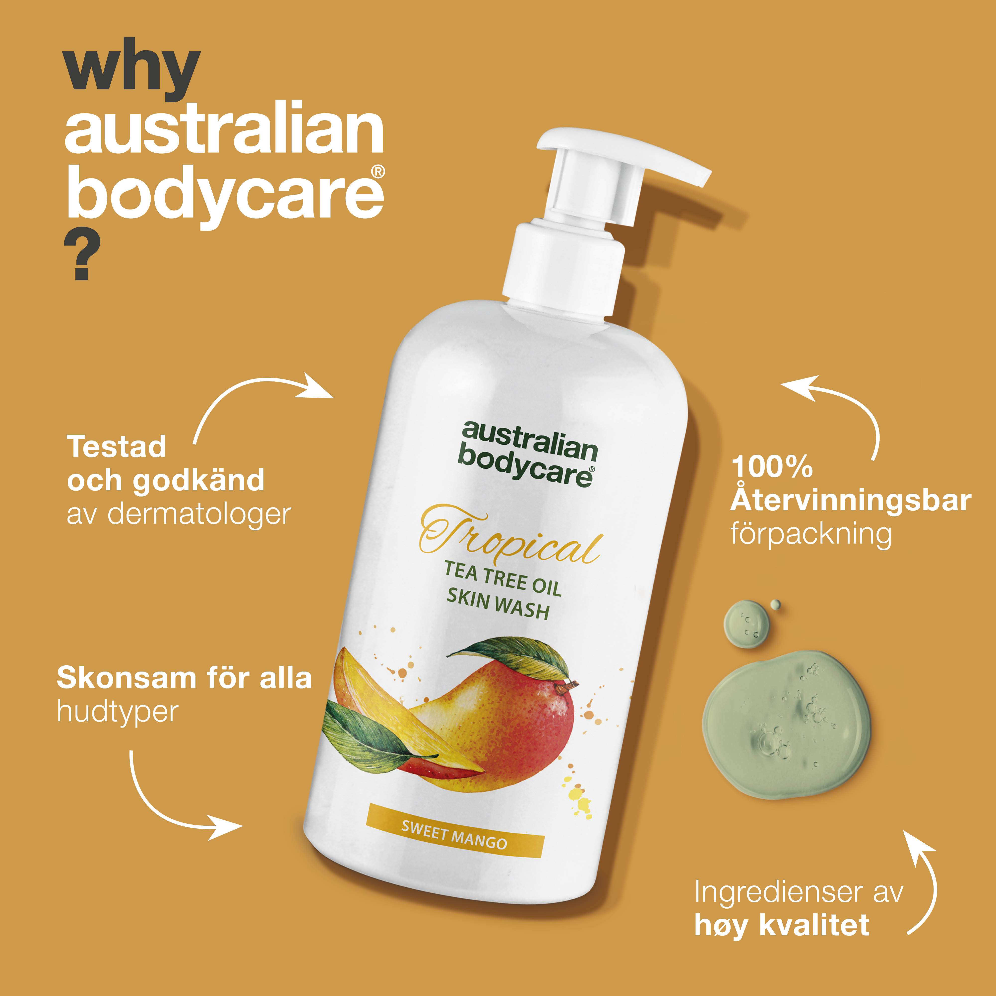 Professionel Tropical Skin Wash med mango — Body Wash med Tea Tree Oil og mango for ren og problemfri hud