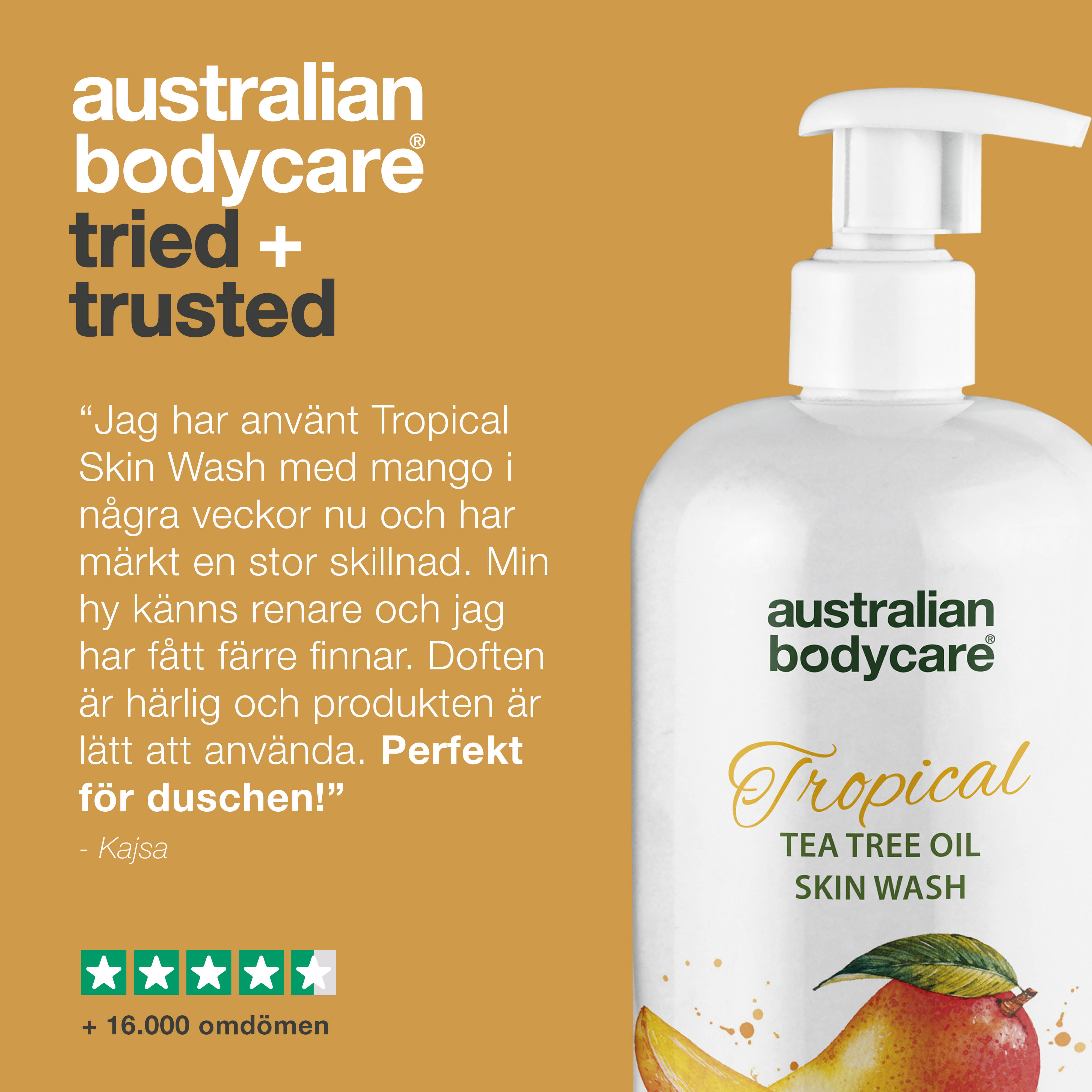 Professionel Tropical Skin Wash med mango — Body Wash med Tea Tree Oil og mango for ren og problemfri hud
