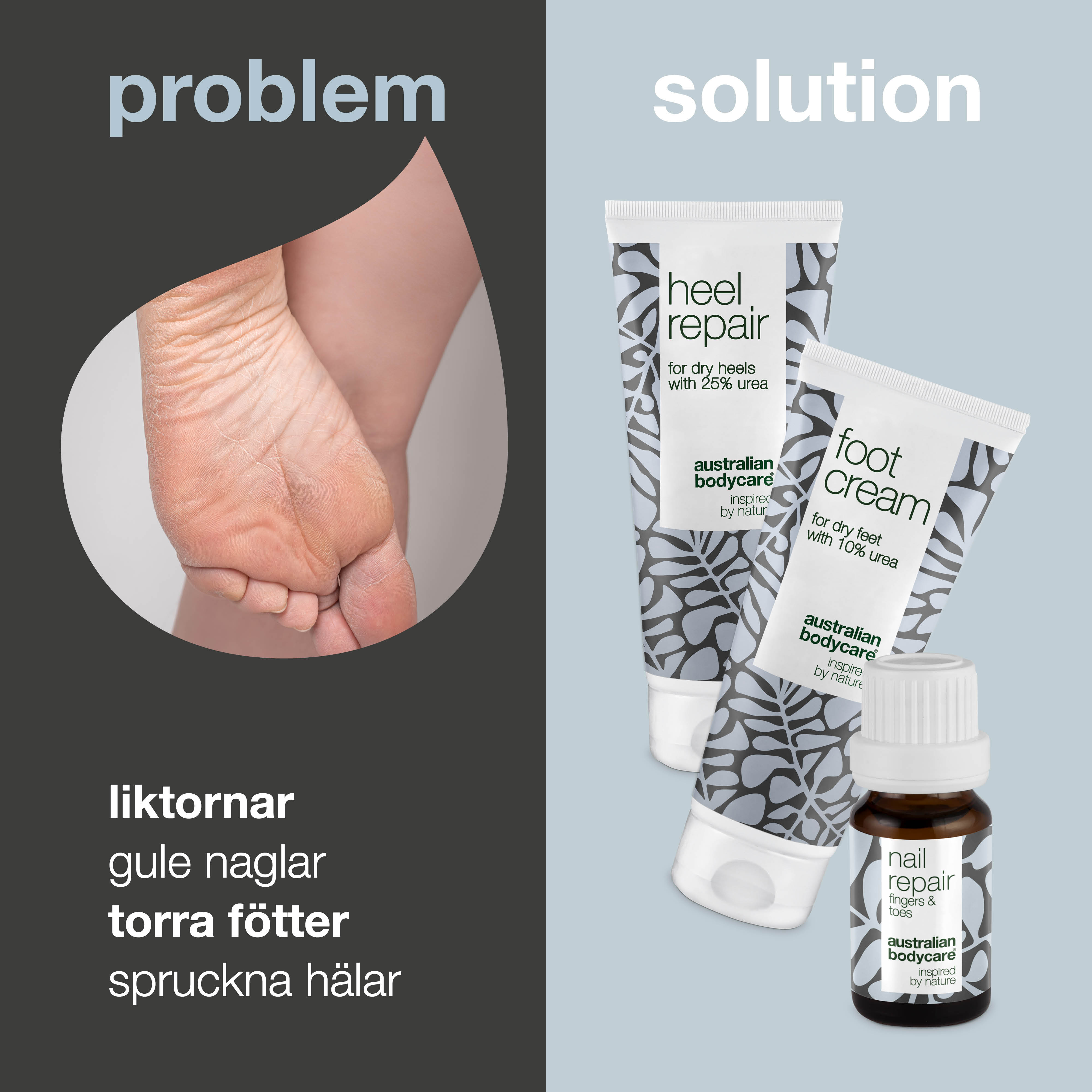 Fod og neglepakke til hård hud — 3 produkter til tørre fødder og gule negle