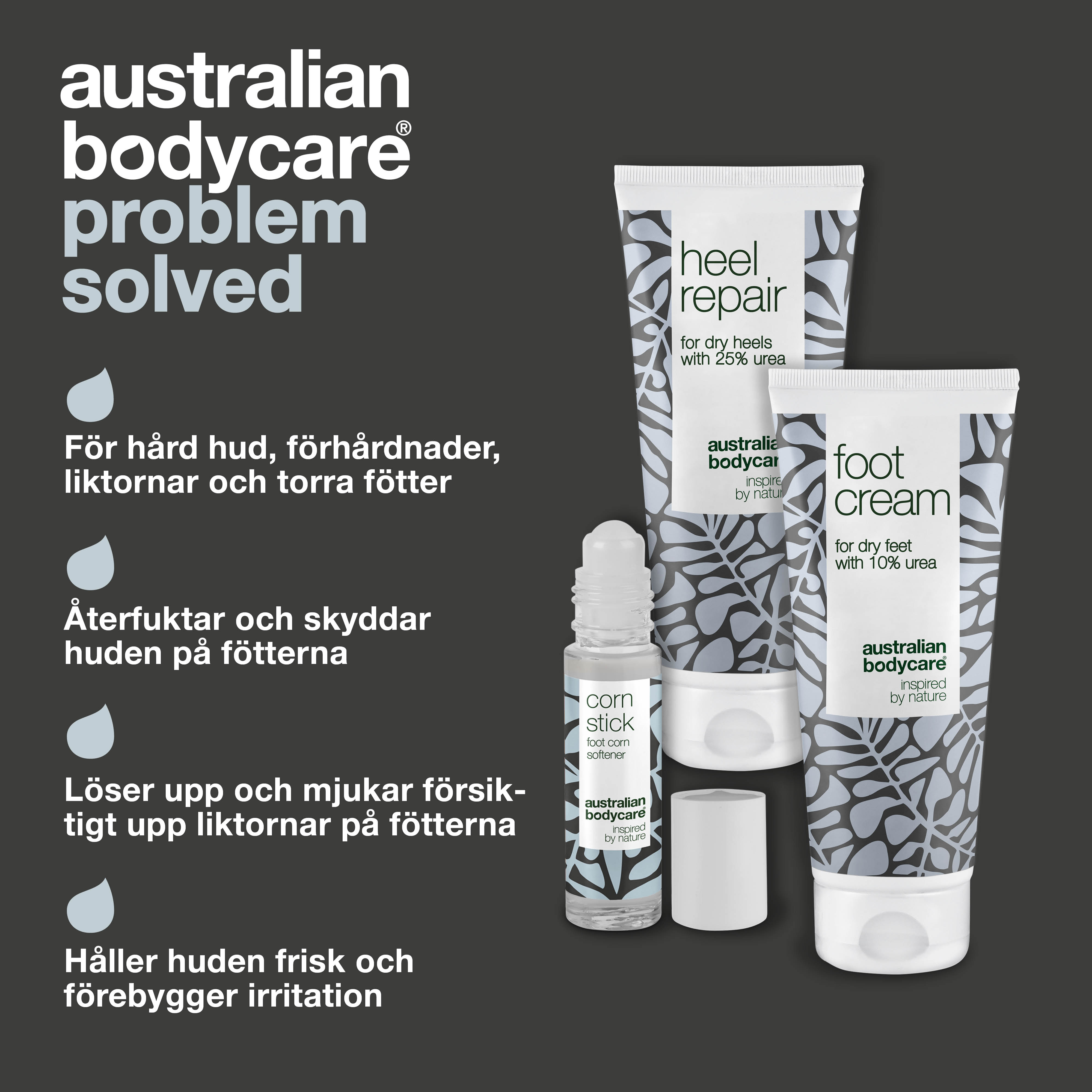 3 pak til pleje af ligtorne og hård hud — Fodcreme, hælcreme og ligtorneolie til tørre fødder
