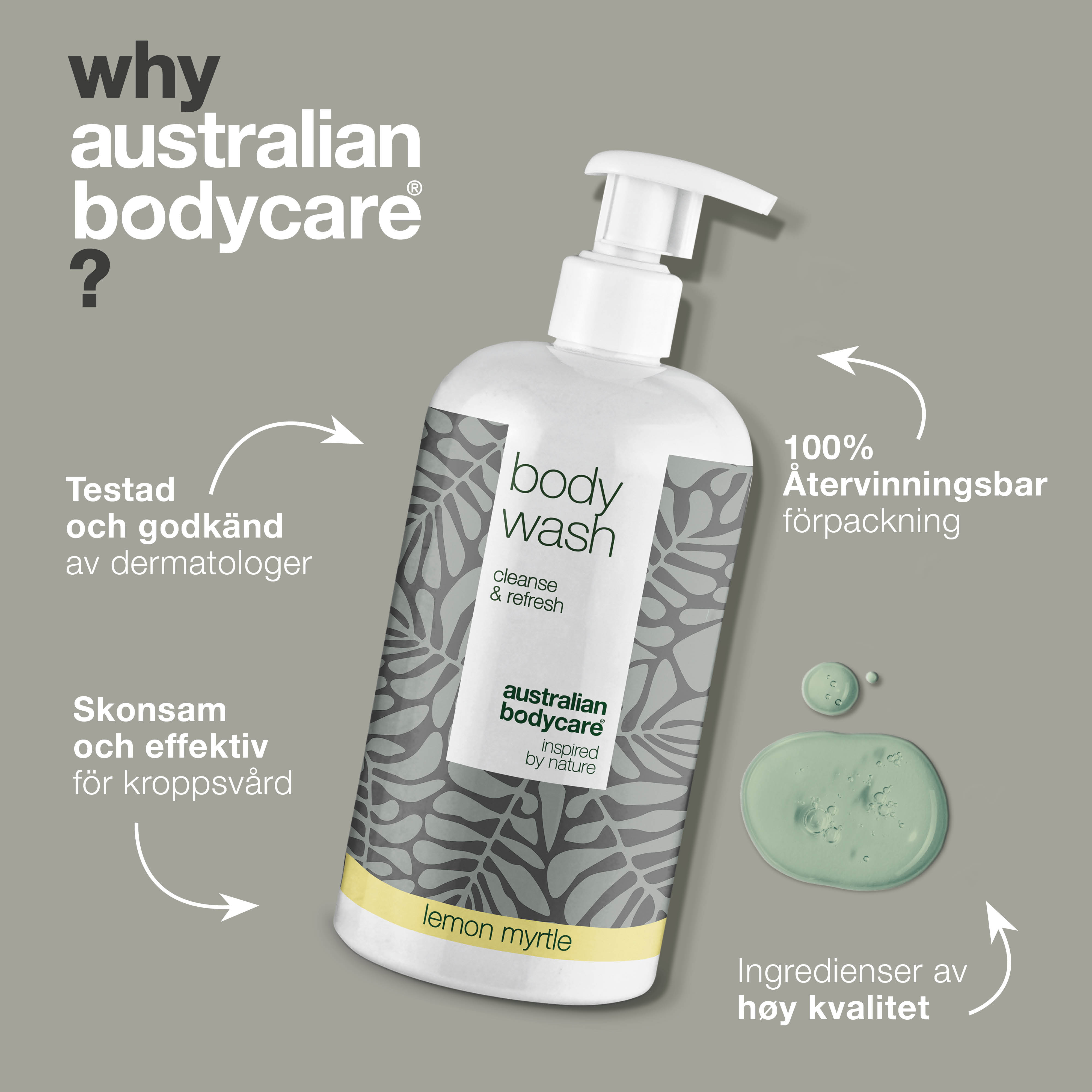 4 för 3 tea tree Body Wash 500 ml med lemon myrtle - paketerbjudande — Paketerbjudande med fyra Body Wash (500 ml): Tea tree oil lemon myrtle
