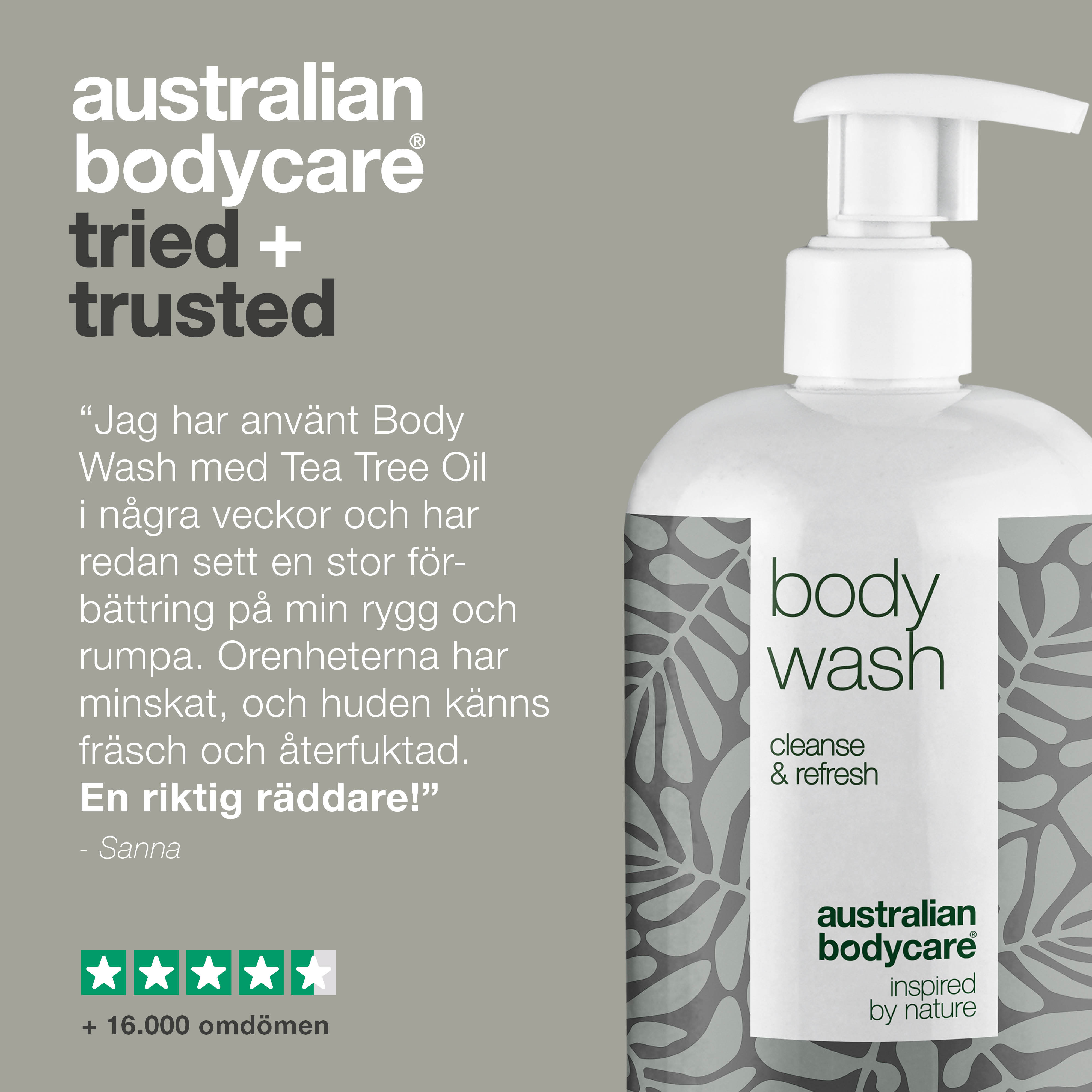 4 för 3 tea tree Body Wash 500 ml med Mint - paketerbjudande — Paketerbjudande med fyra Body Wash (500 ml): Tea tree oil Mint