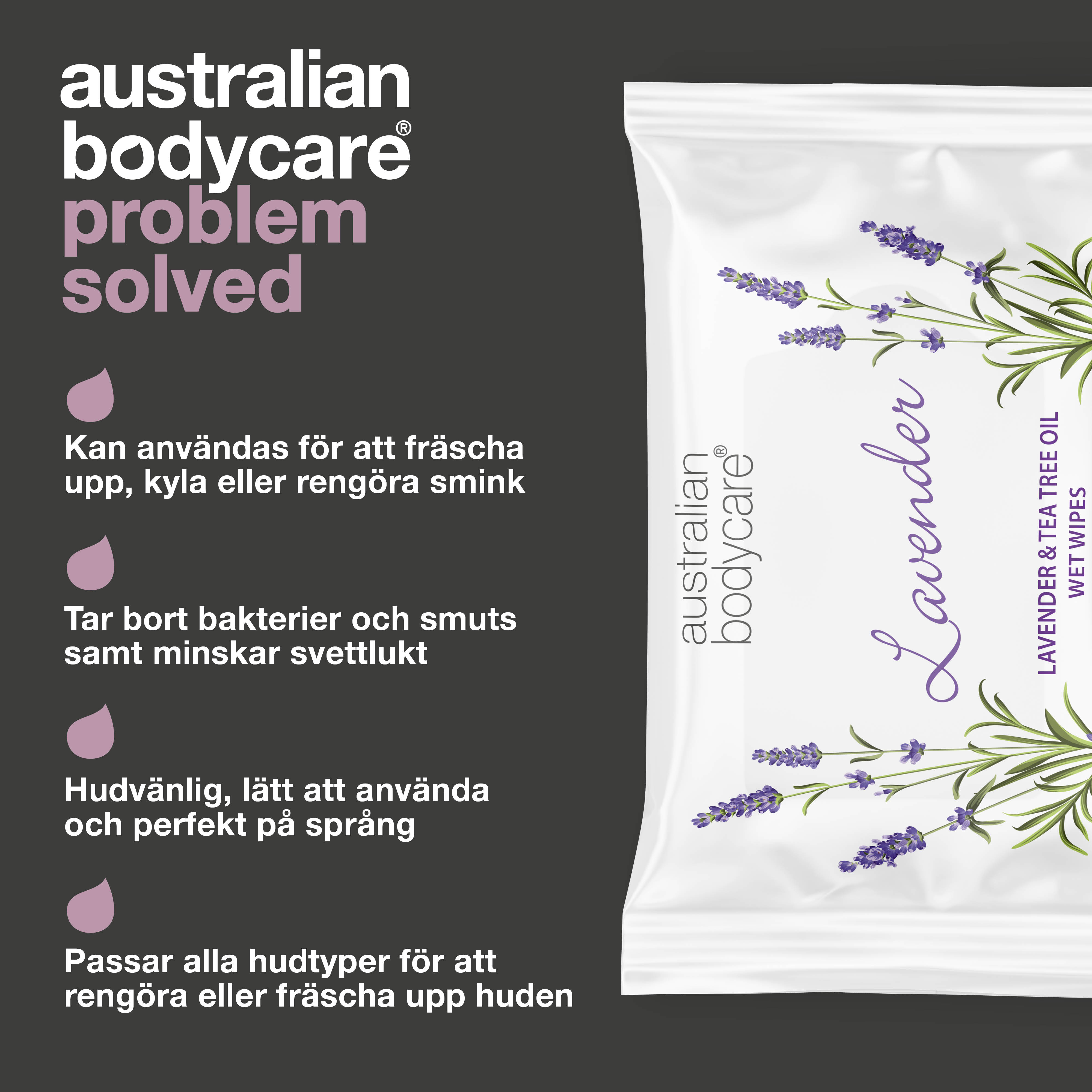 Vådservietter med Lavendel & Tea Tree Oil 24 stk. — Til rens og fugtpleje af ansigt og krop