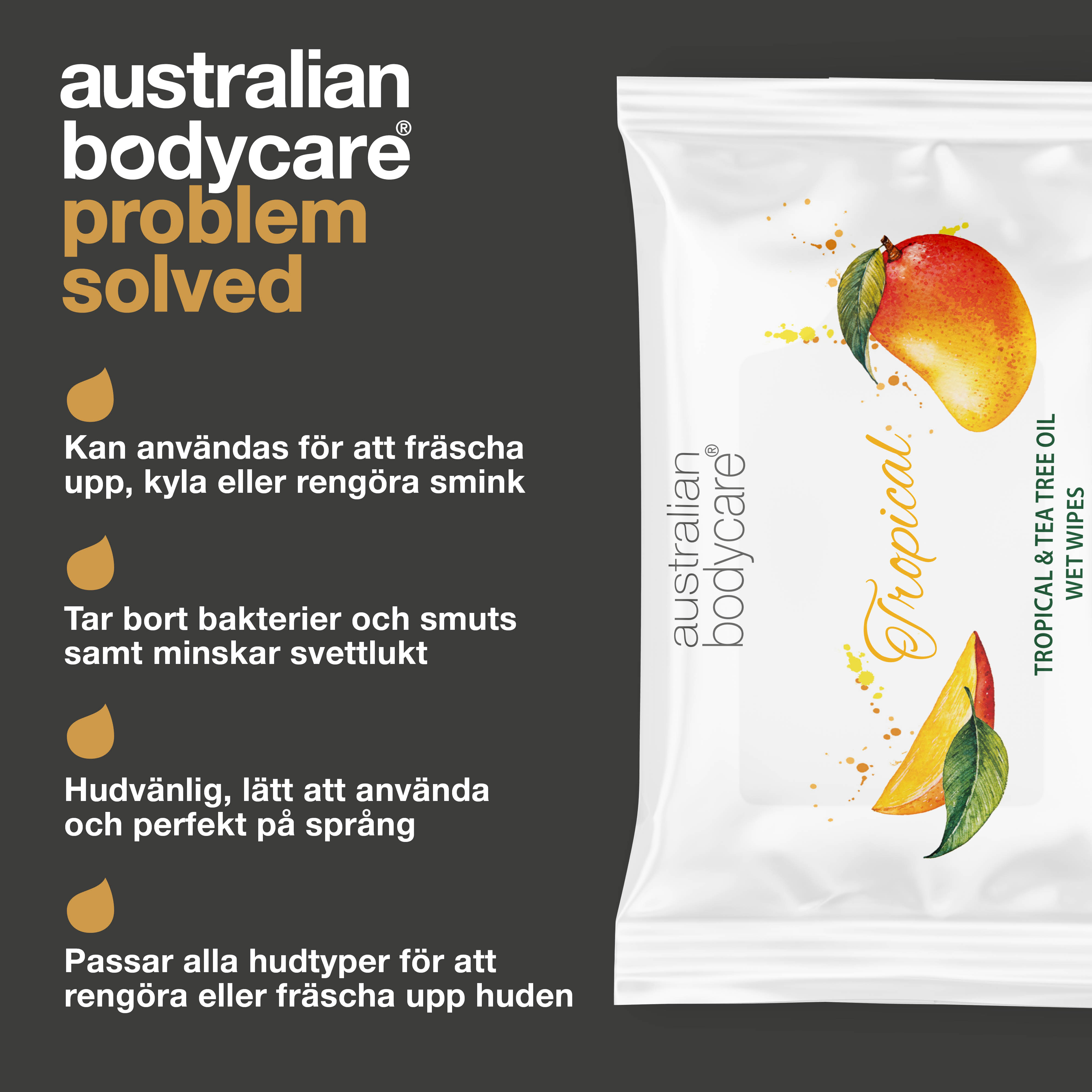 Tropical Vådservietter med Mango & Tea Tree Oil 24 stk. — Til daglig rens af krop og ansigt
