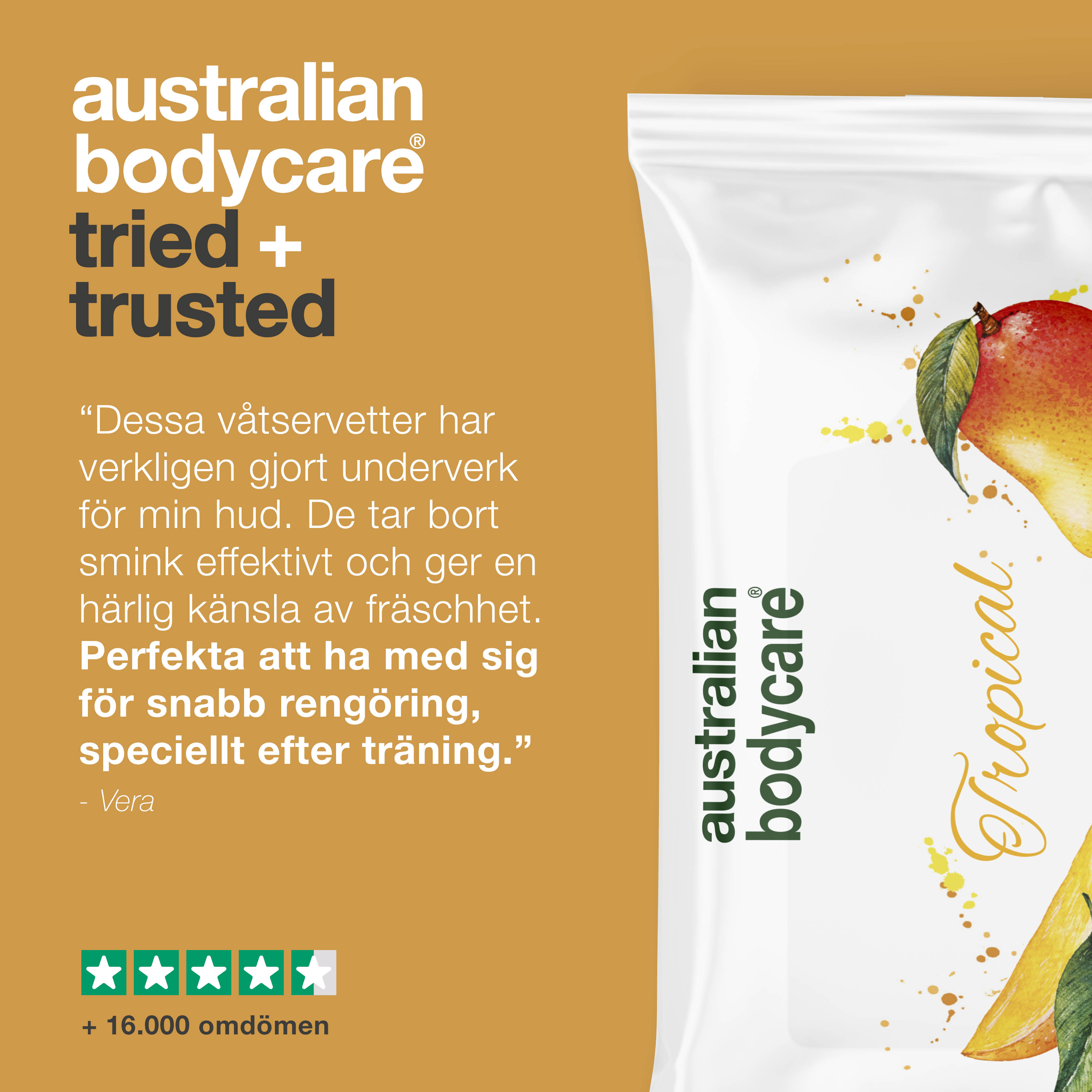 Tropical Vådservietter med Mango & Tea Tree Oil 24 stk. — Til daglig rens af krop og ansigt