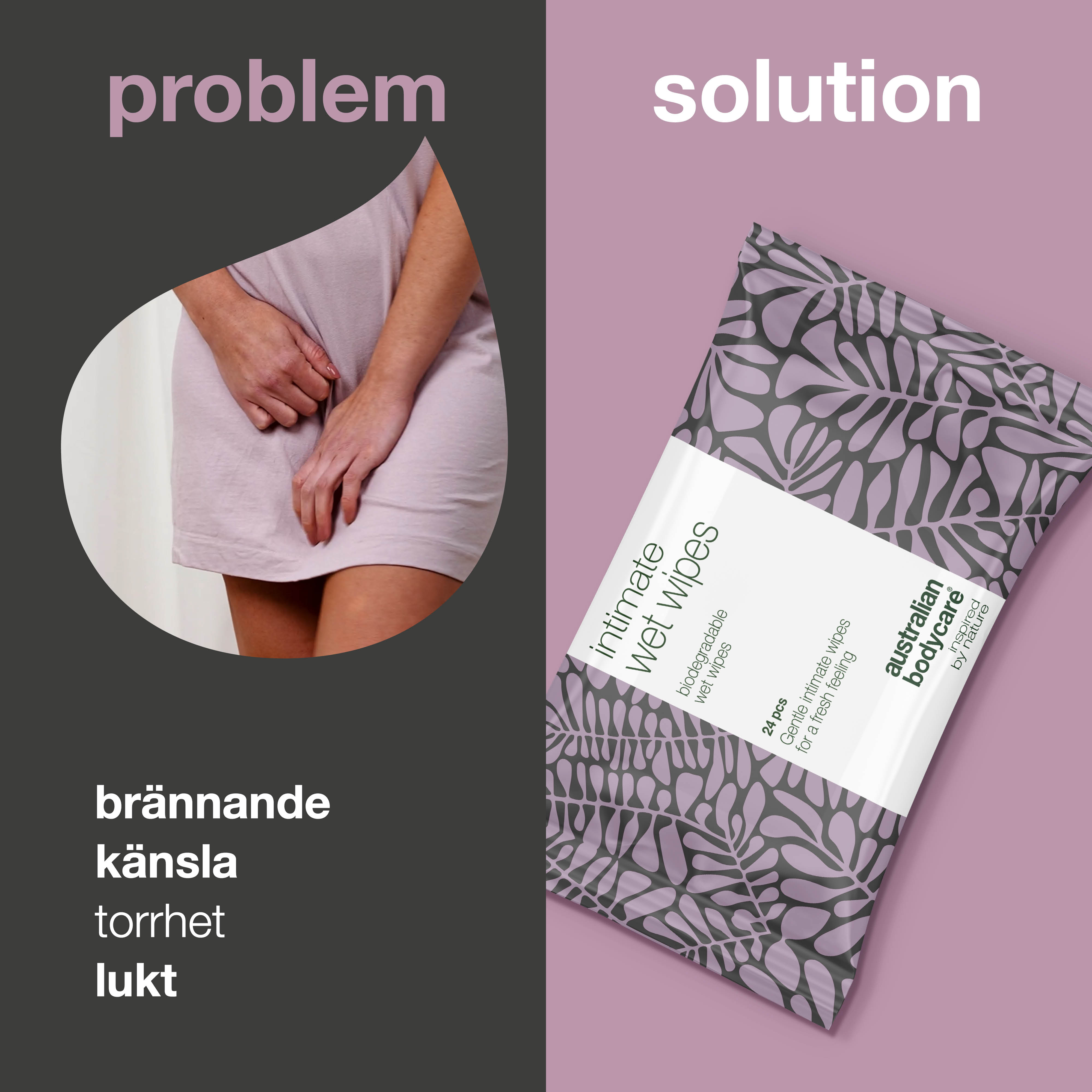 Intim Vådservietter med Tea Tree Oil 24 stk. — til daglig intimpleje ved uønsket lugt, kløe og tørhed