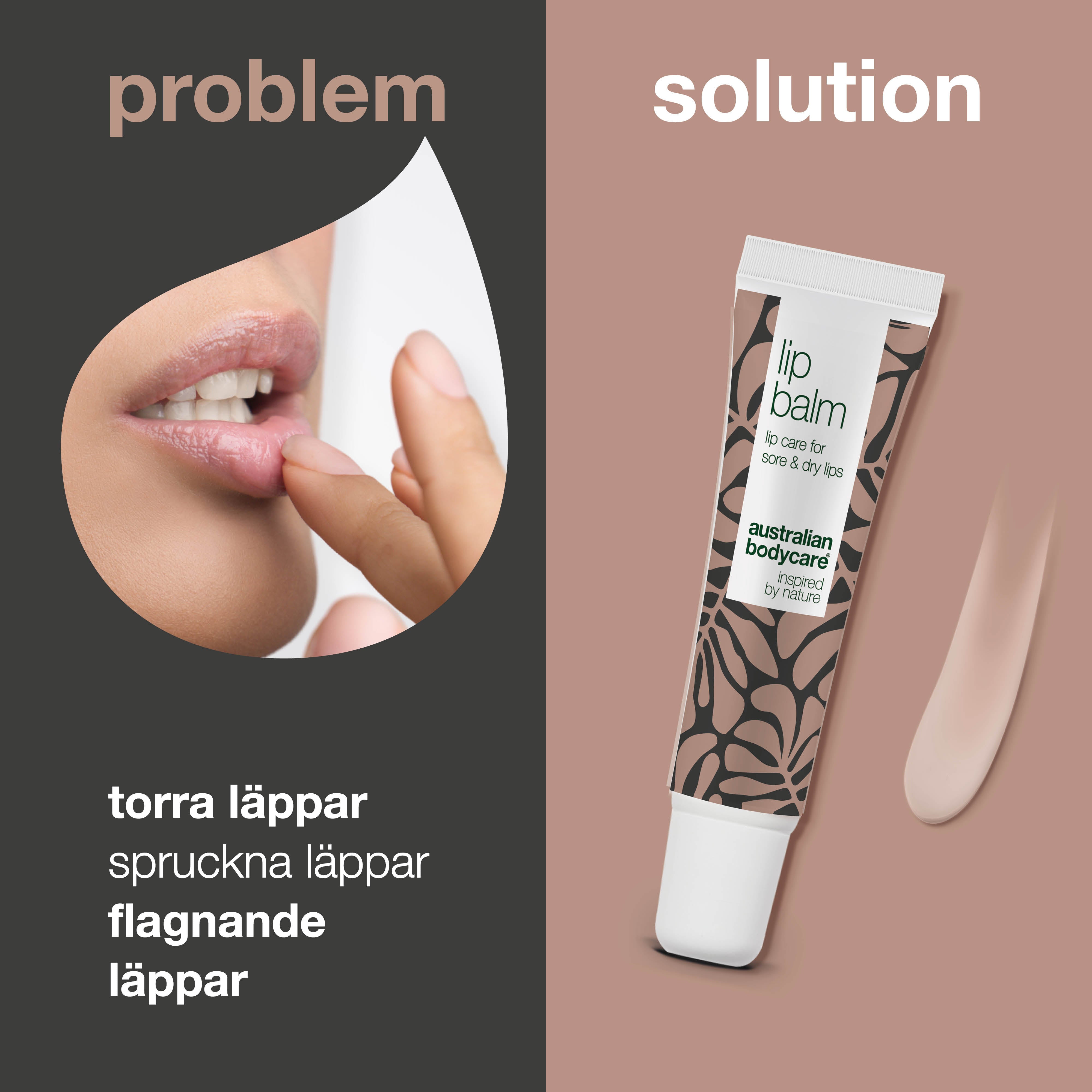 Läppbalsam för vård av torra läppar — Lip balm med tea tree oil för torra läppar och vård av förkylningssår