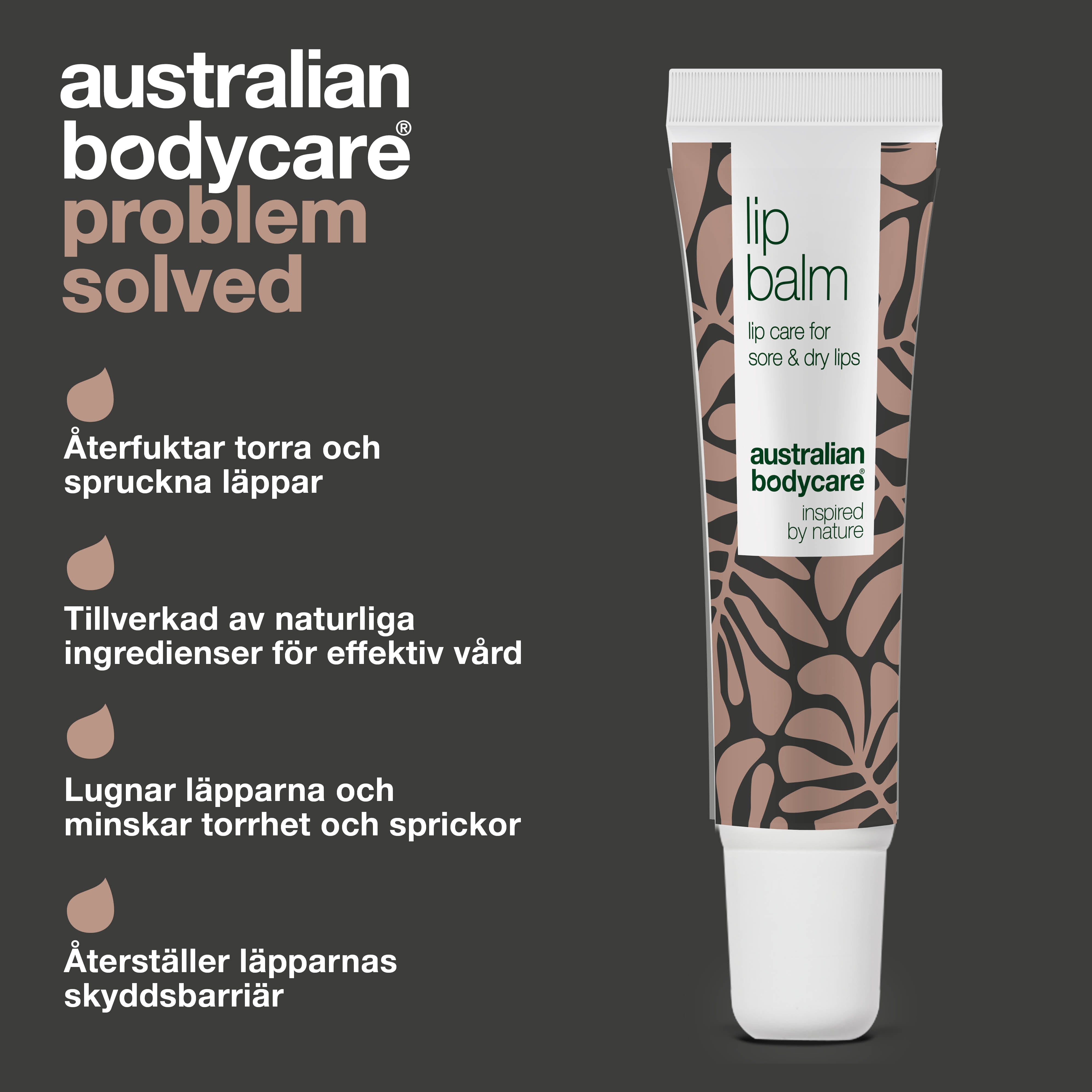 Läppbalsam för vård av torra läppar — Lip balm med tea tree oil för torra läppar och vård av förkylningssår