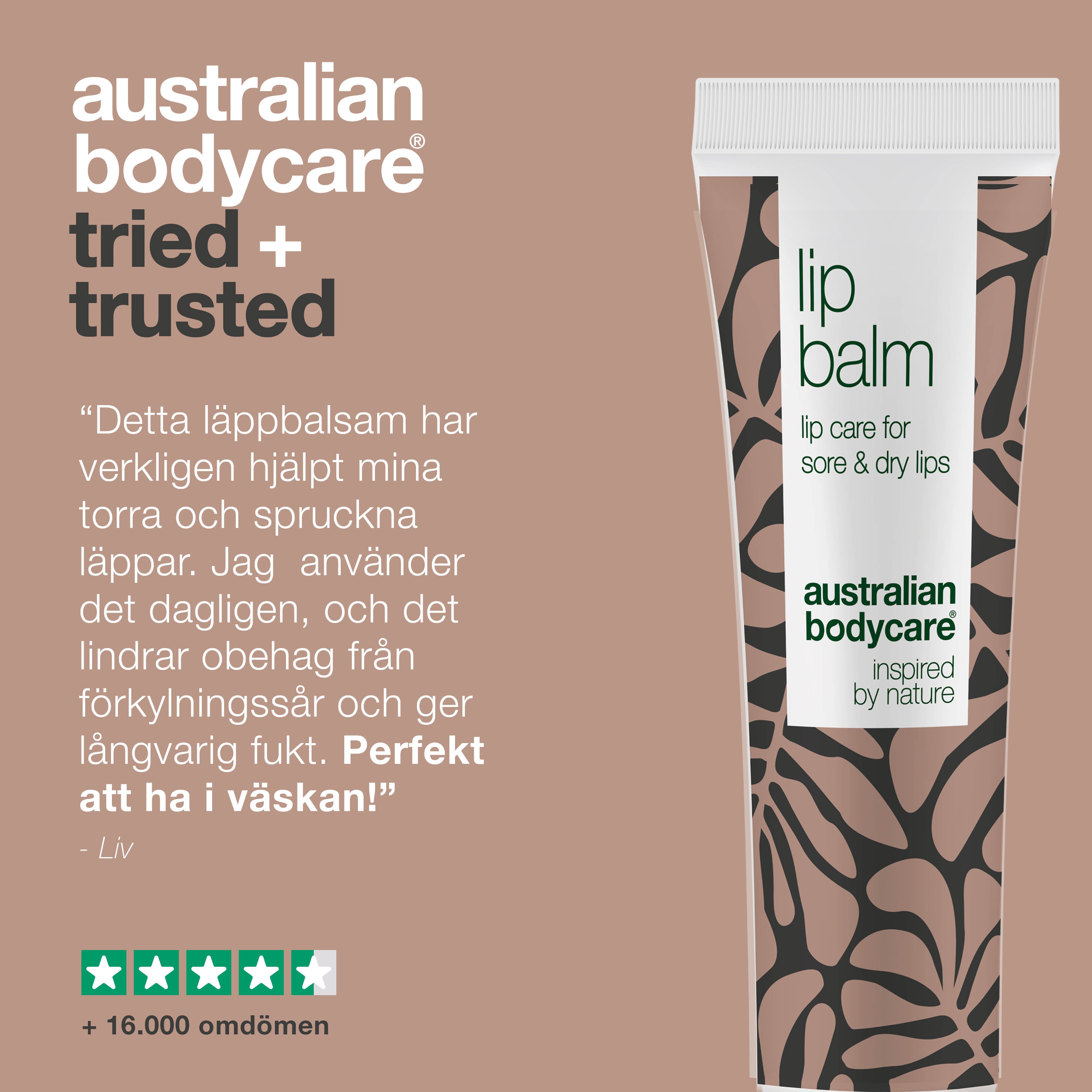 Läppbalsam för vård av torra läppar — Lip balm med tea tree oil för torra läppar och vård av förkylningssår