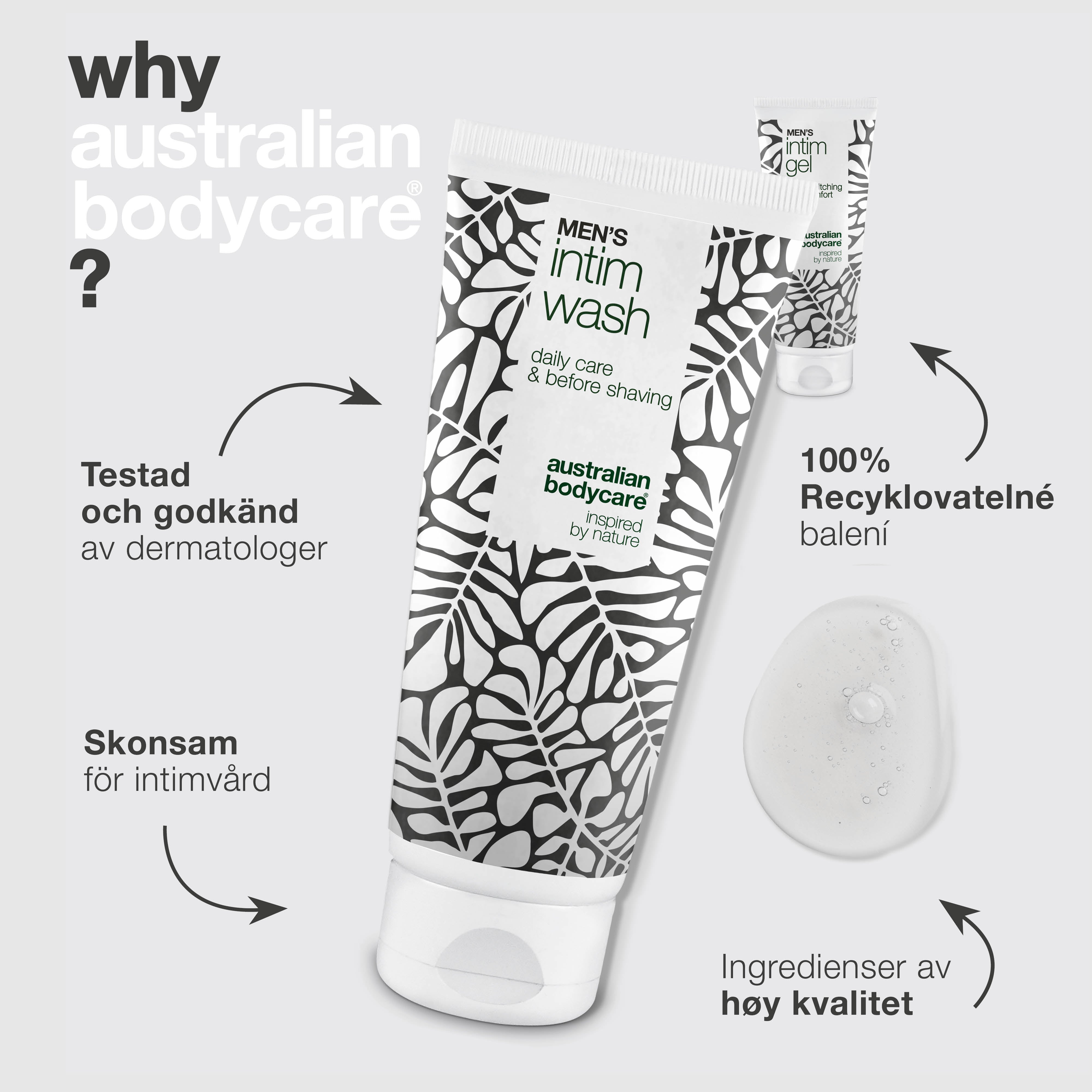 Paket för röd förhud – Mild intimtvätt och gel för vård — Ta hand om röd förhud med Men's Intimate Wash och Intim Gel. Ger en fräsch och behaglig känsla i det intima området.