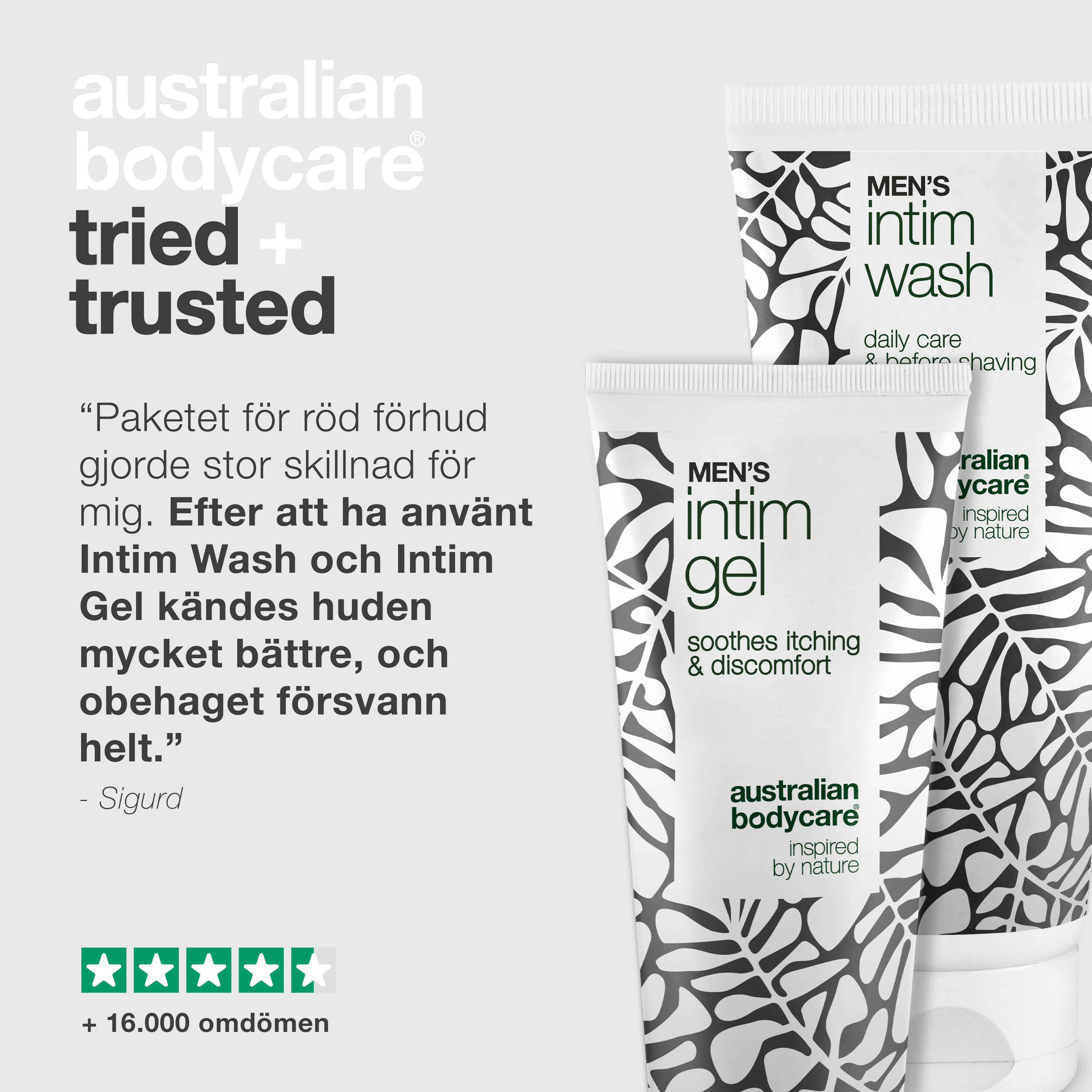 Paket för röd förhud – Mild intimtvätt och gel för vård — Ta hand om röd förhud med Men's Intimate Wash och Intim Gel. Ger en fräsch och behaglig känsla i det intima området.