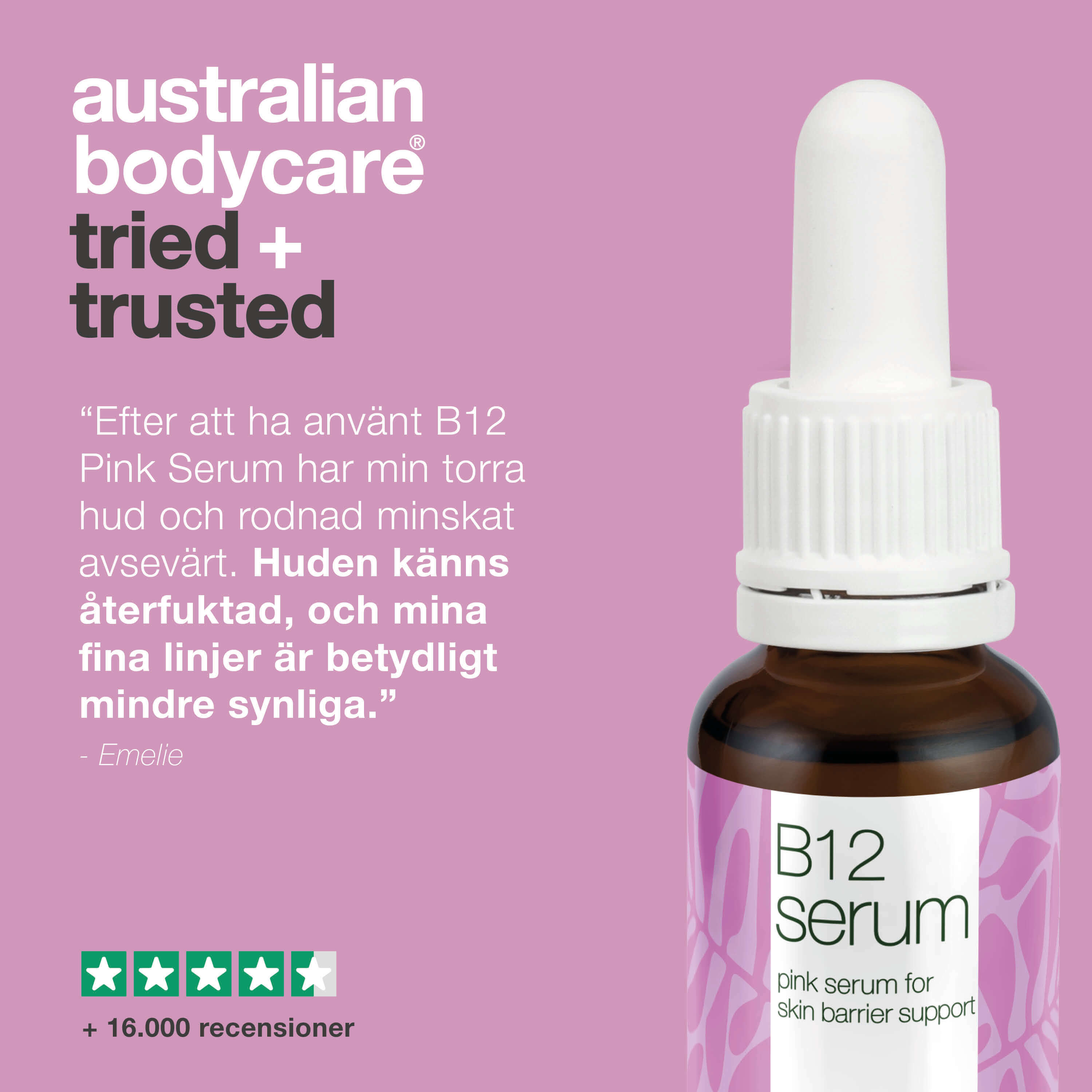 B12 Pink Serum – Minska rodnad och stärk hudbarriären — B12 Serum minskar rodnad och stärker hudens barriär. Perfekt för torr & känslig hud. Upplev en frisk & strålande hy med naturliga ingredienser.