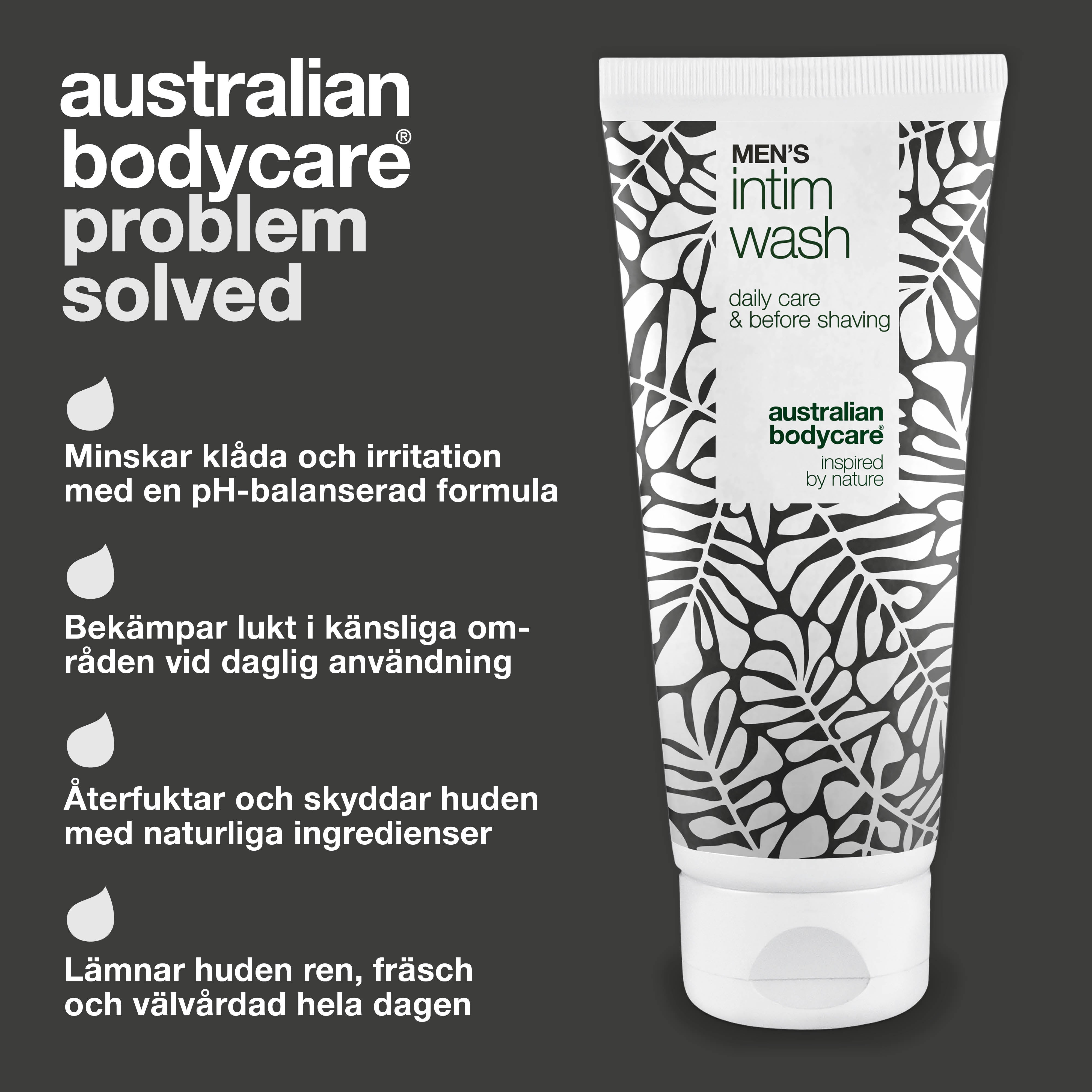 Intimsæbe mænd – Skånsom pleje til daglig intimhygiejne — Effektiv intimsæbe til mænd. Hjælper mod irritation og ubehag i skridtet. Naturlige ingredienser for en sund og velplejet hud.