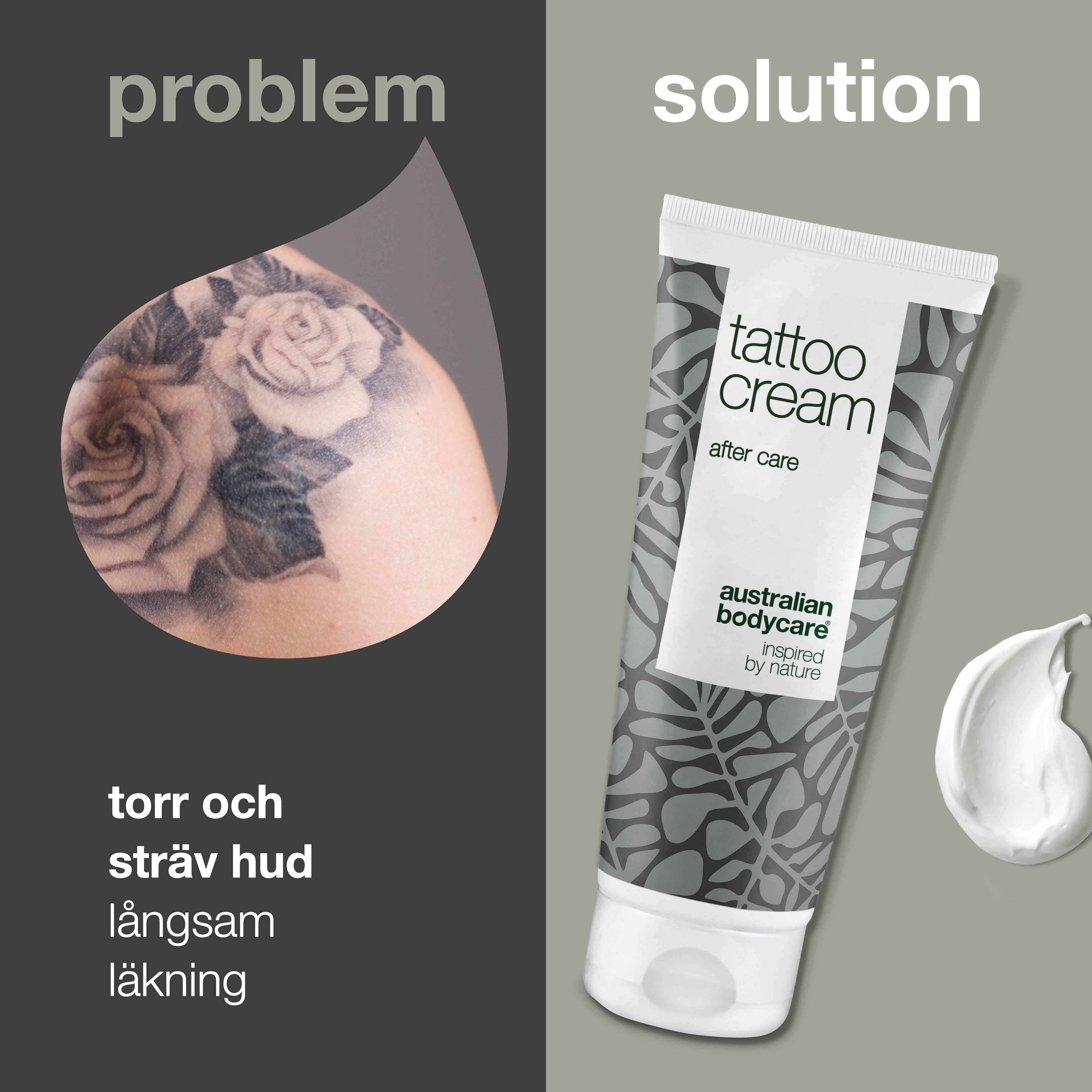 Tattoo Creme – Fugter, beroliger og bevarer farven — Tattoo Creme med Panthenol og Ricinusolie fugter, beskytter og plejer både nye og gamle tatoveringer. Holder farverne friske.