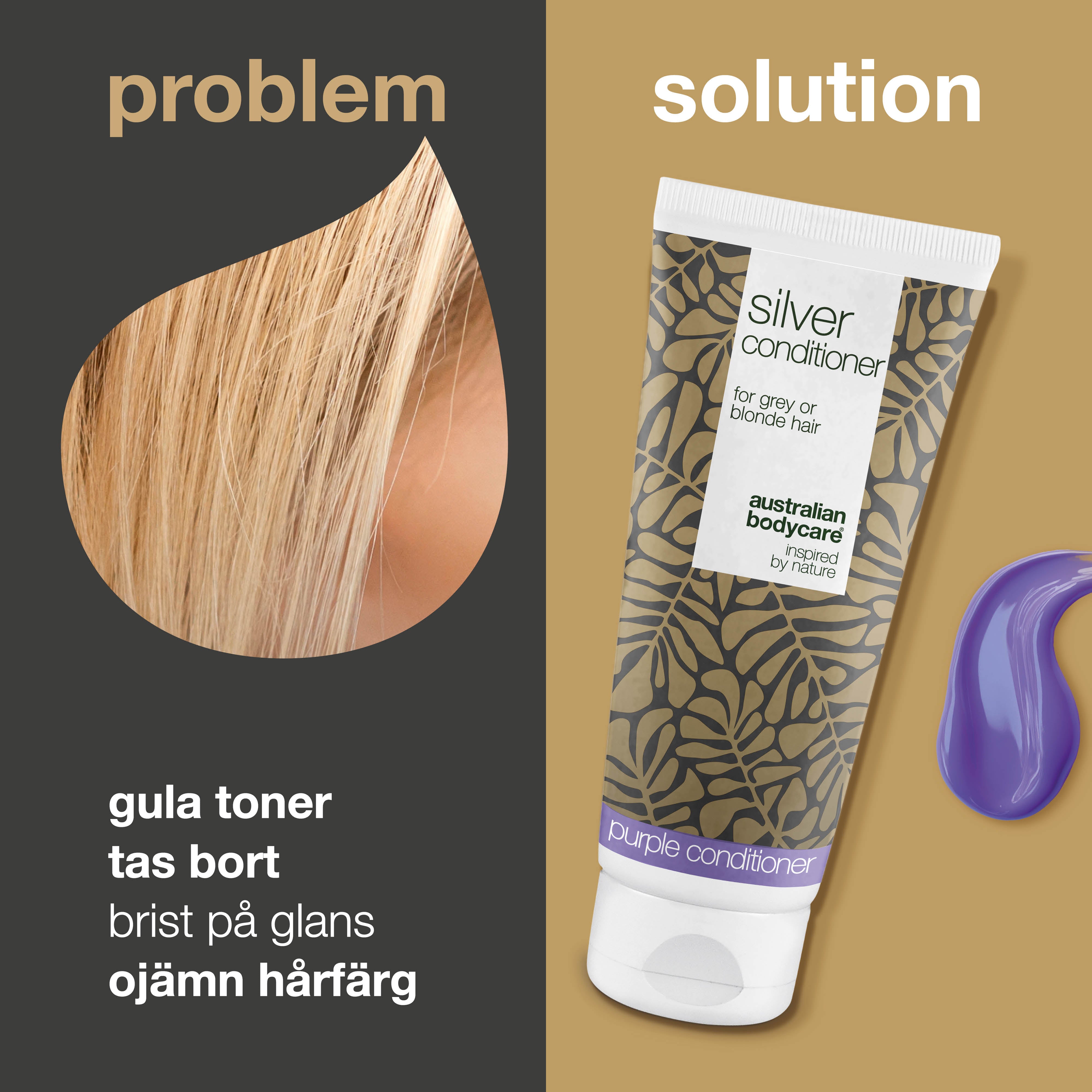 Silver Conditioner til gråt og blondt hår mod gule toner — Balsam med violette pigmenter fjerner gule toner og fremhæver kolde nuancer. Giver glans og styrker håret. Til både naturligt og farvet hår.