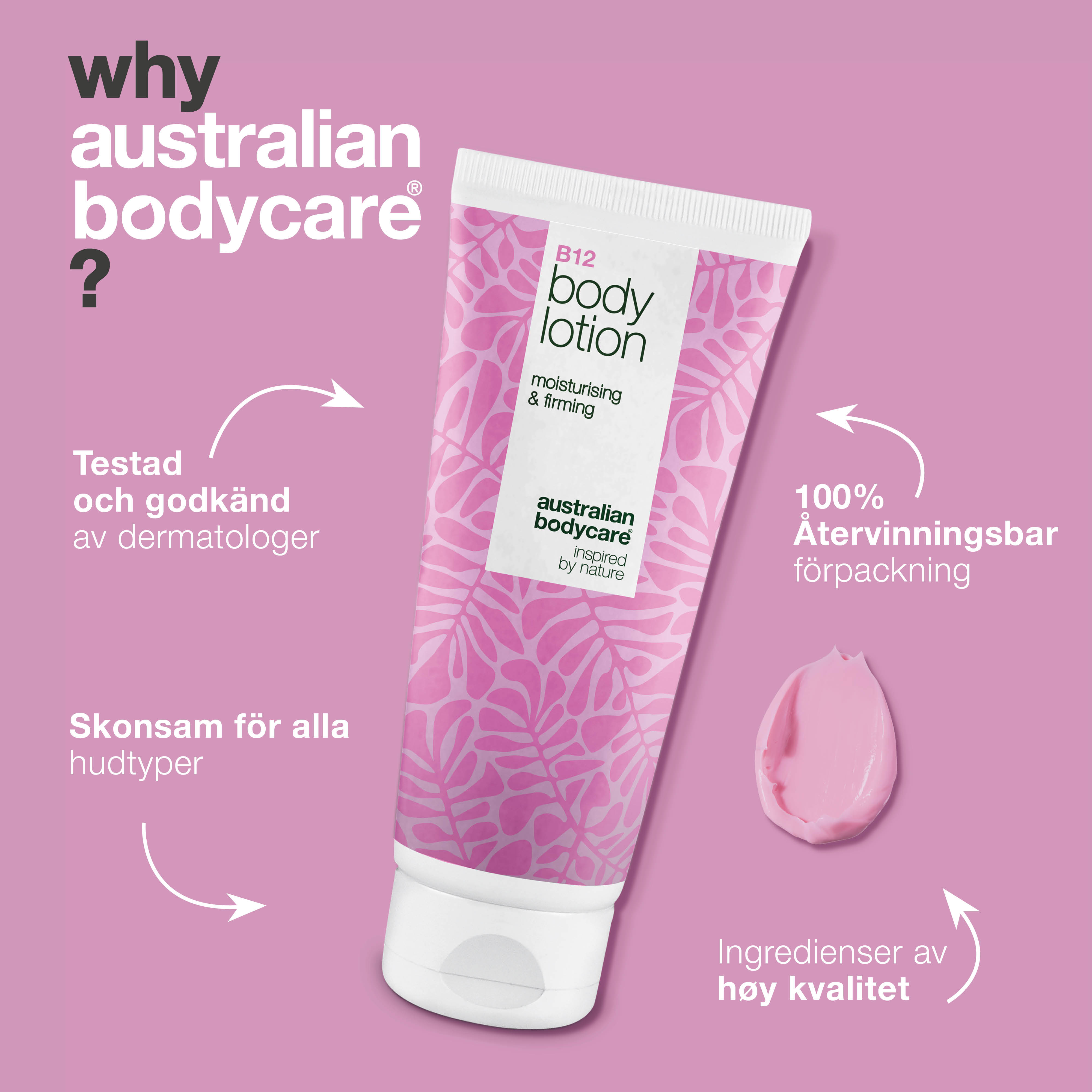 B12 Body Lotion – Naturligt inspireret fugt til alle hudtyper — B12 Body Lotion giver intens fugt og øger hudens elasticitet. Perfekt til daglig pleje og efterlader huden blød og strålende.