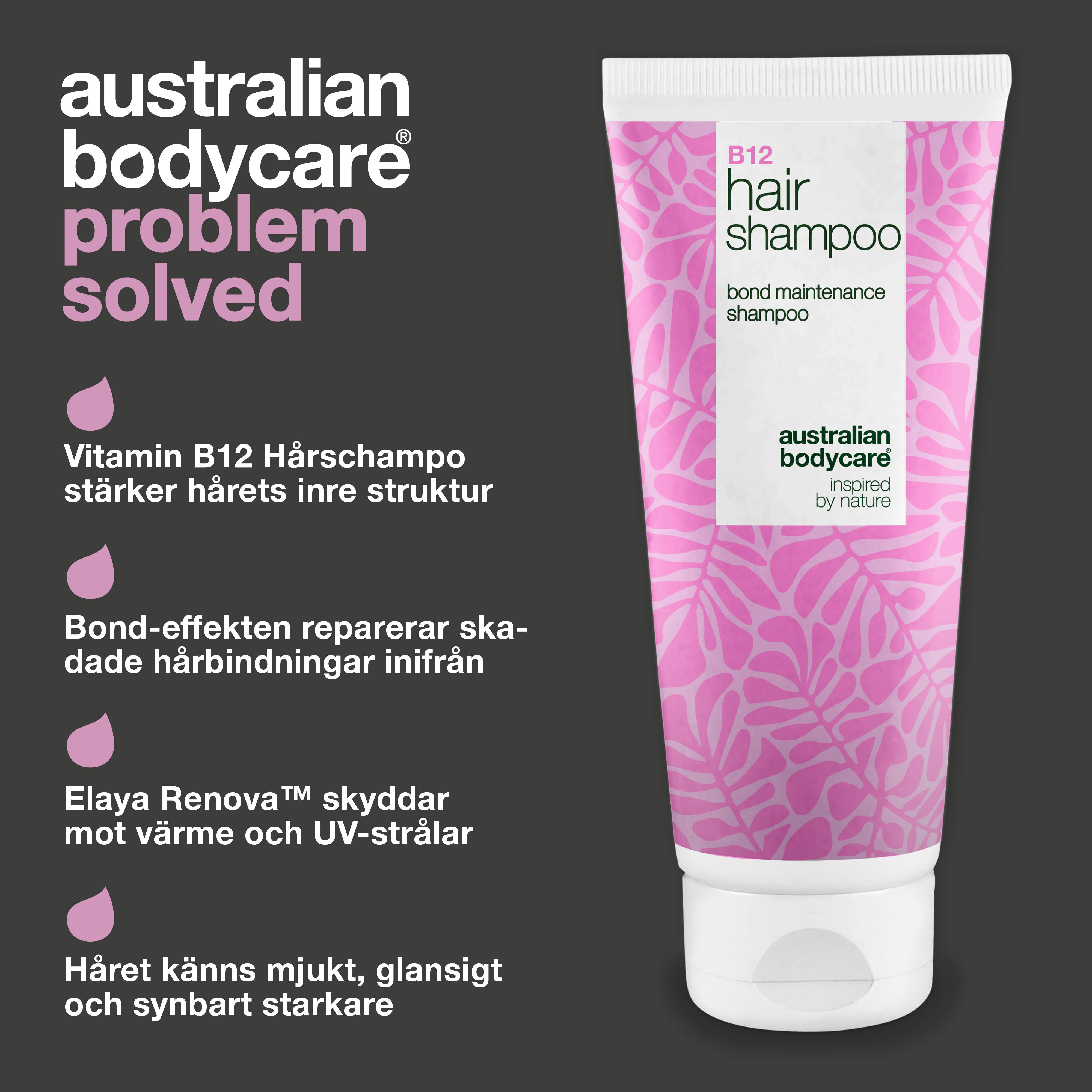 Vitamin B12 Hårschampo stärker och reparerar skadat hår med bond-effekt som återuppbygger hårfibrerna.