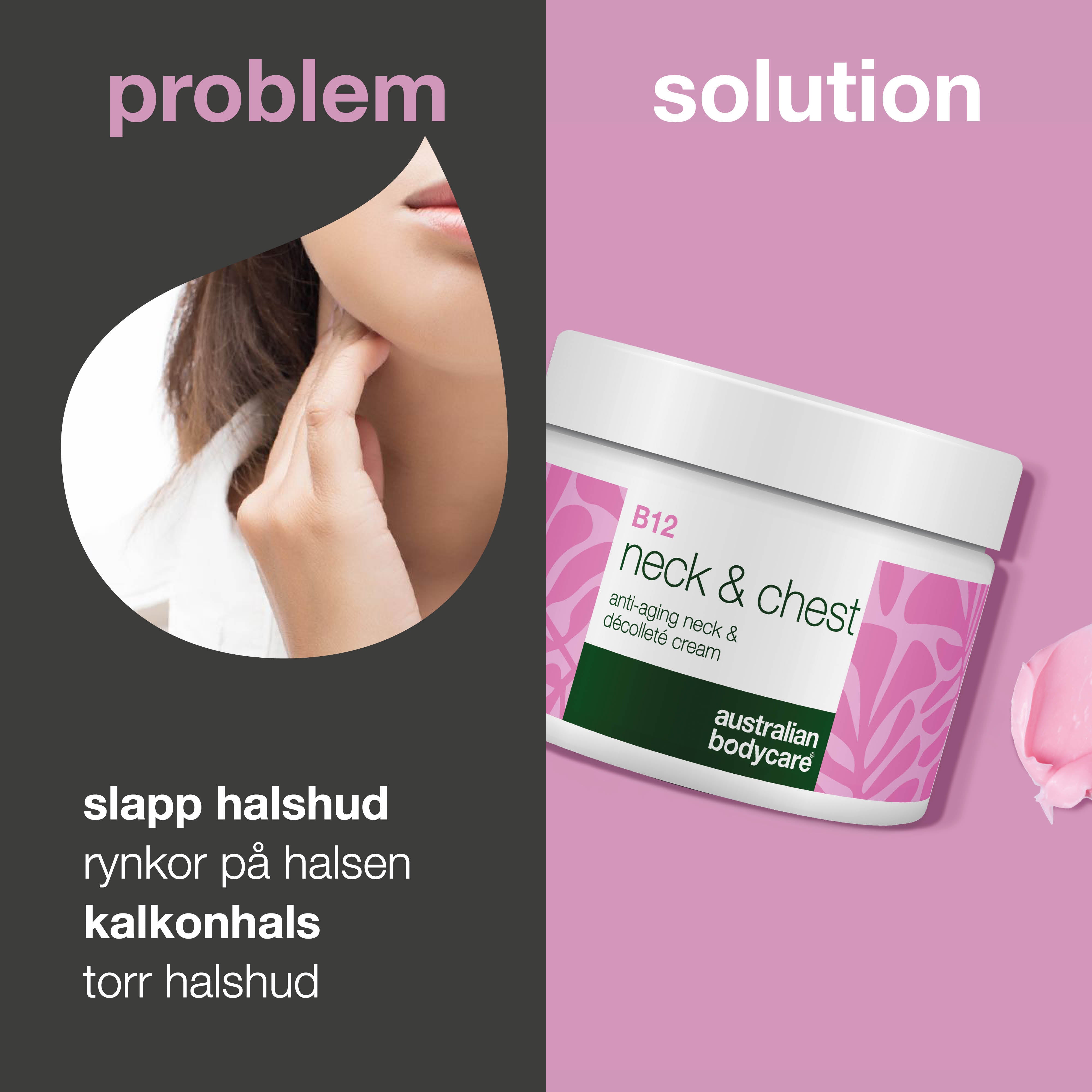 B12 Creme til Hals og Bryst – Reducer rynker og slap hud — B12 Hals- og Dekolletécreme fugter, opstrammer og mindsker rynker. For en glat og ungdommelig hud.